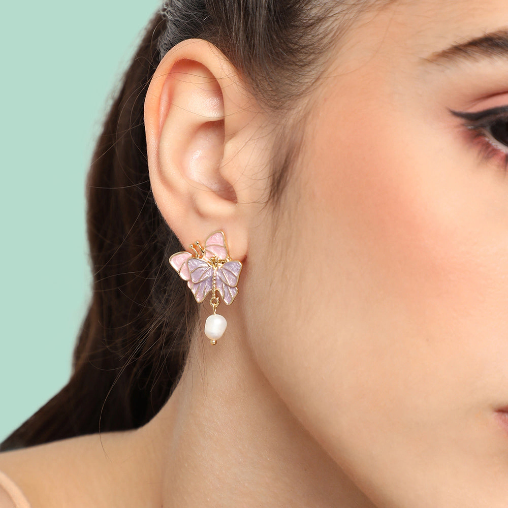 SOHI Women's Lavender Duo-Papillon Drop Earrings