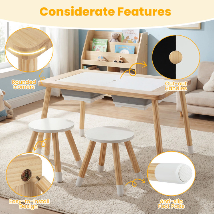 Hivvago Wooden Kids Activity Table Set With Double-Sided Boards