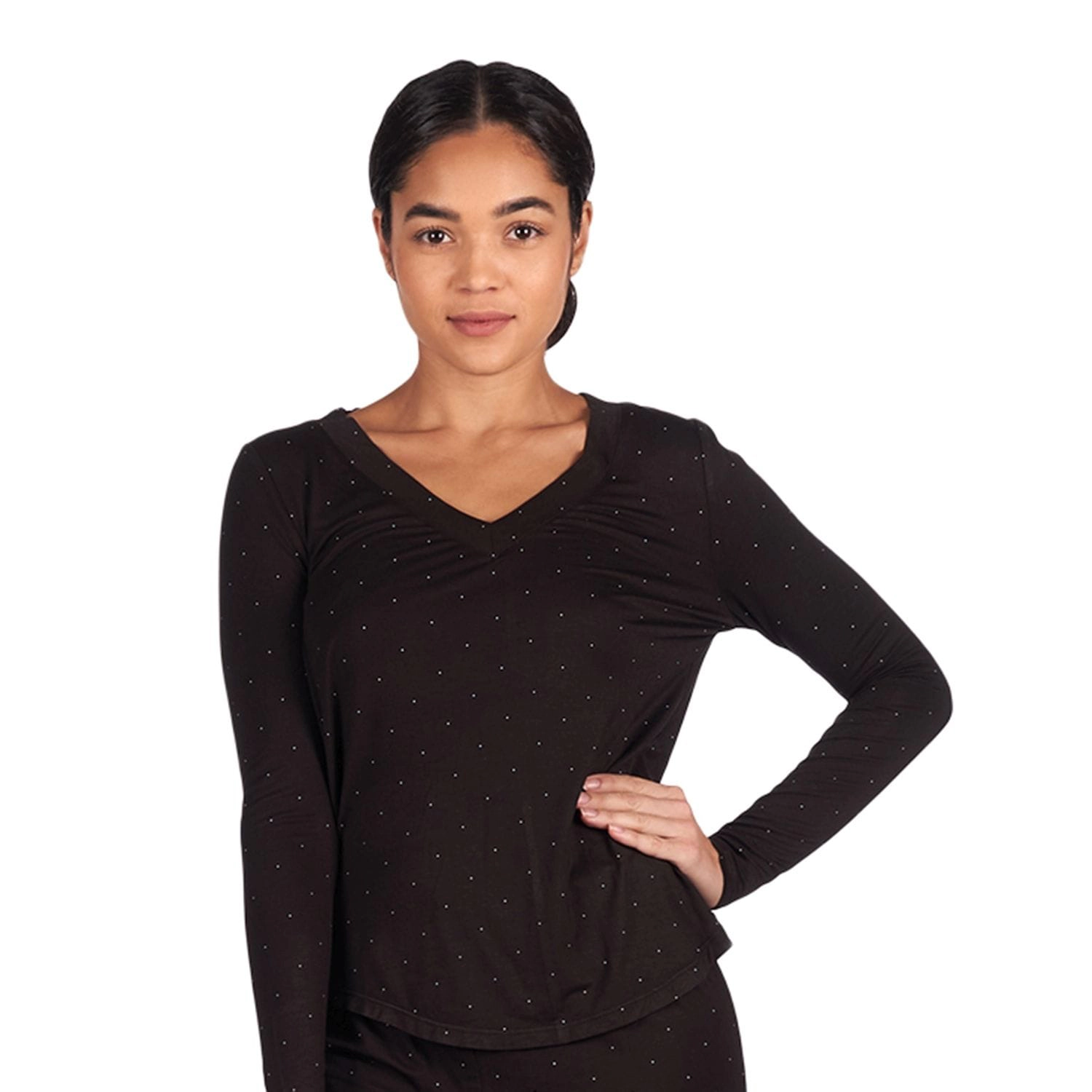 Memoi Women's Ultra-Soft Polka Dot Bamboo Blend Long Sleeve Top