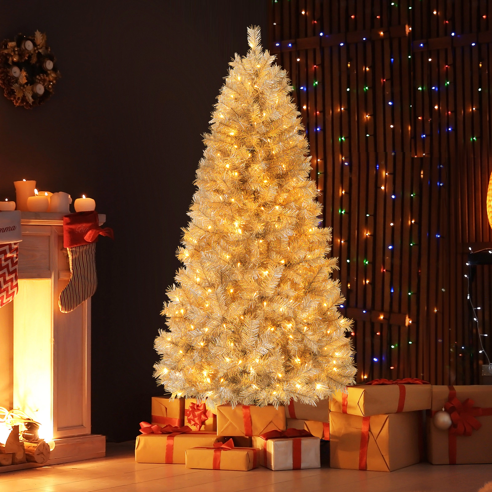 SlickBlue Silver Pre-Lit Christmas Tree with Warm White LED Lights