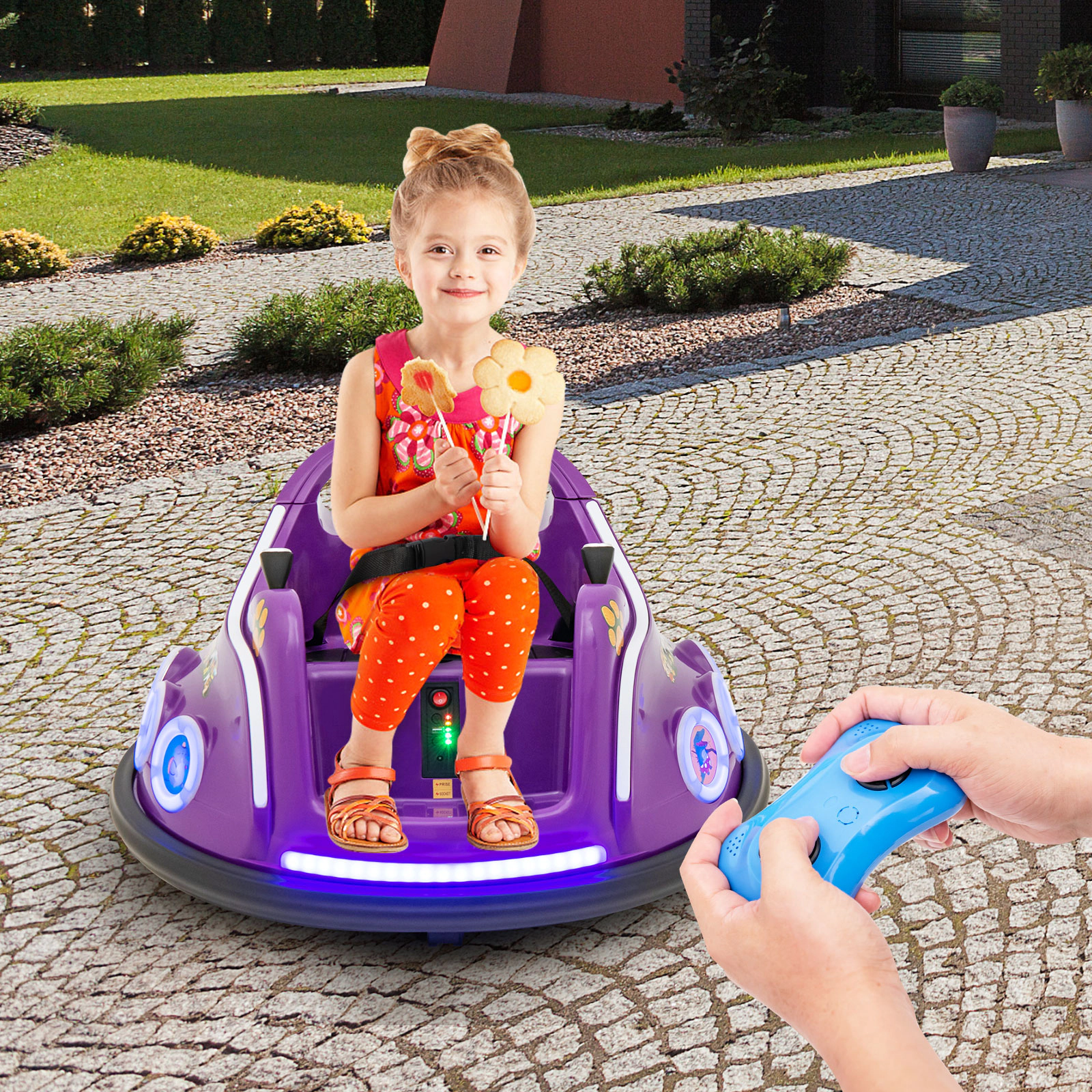 SUGIFT 12V Electric Ride On Car with Remote Control and Flashing LED Lights 66-lb Capacity Ages 37-96 Months Purple