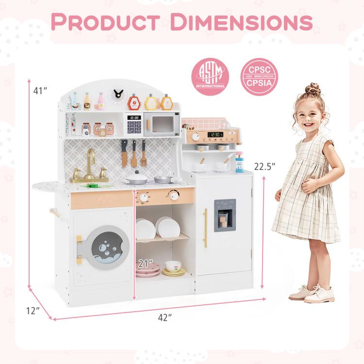 SUGIFT Wooden Kids Play Kitchen Set with Coffee Makers and 27 Accessories 42 x 12 x 41-in Playset Ages 3+ White