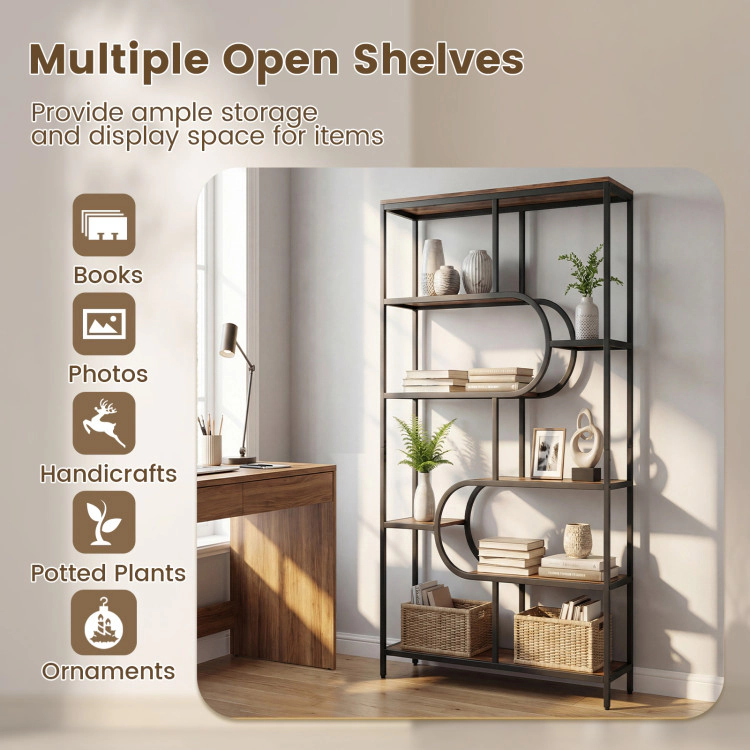 Hivvago 5-Tier U-Shape Bookshelf with Open Storage Shelves
