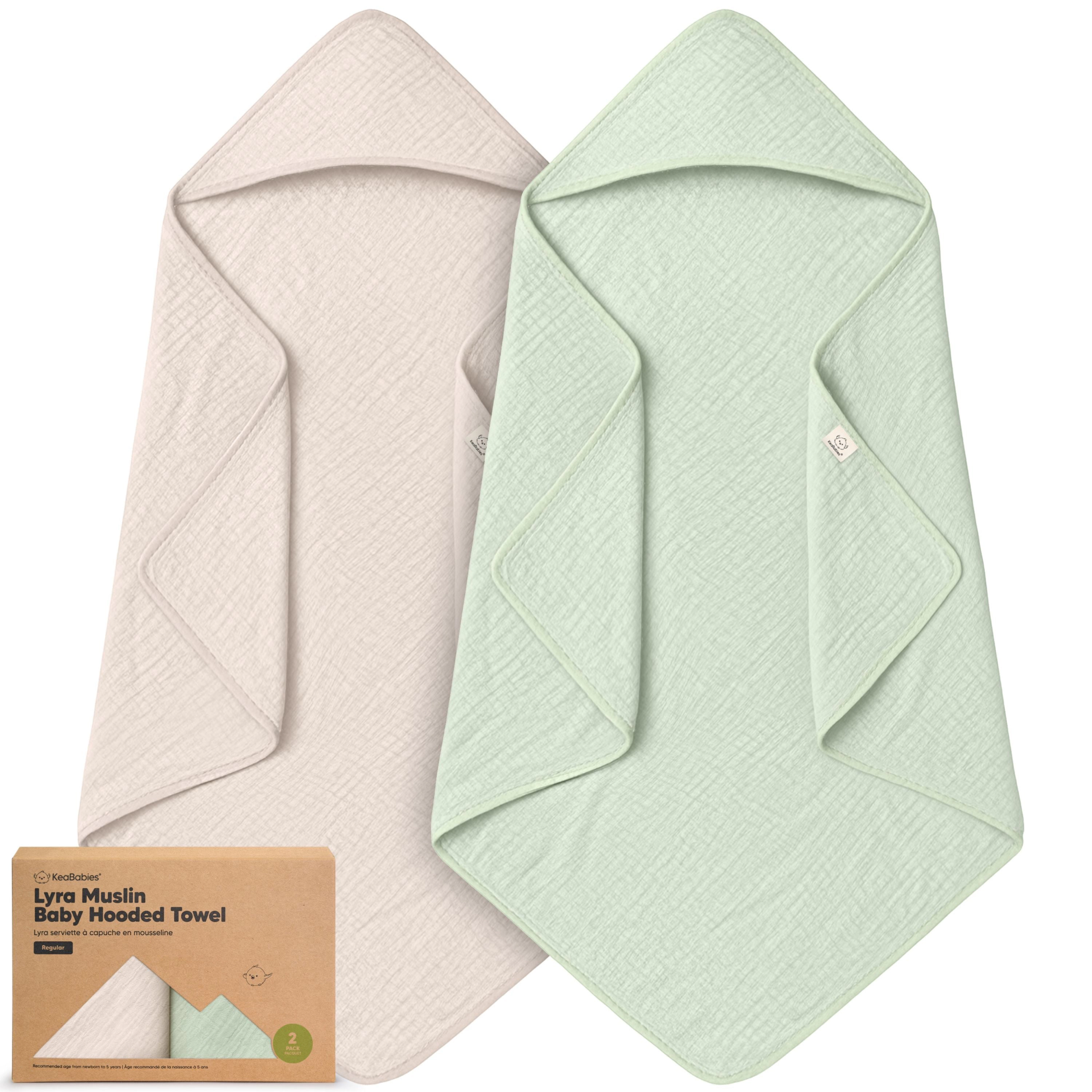 KeaBabies 2-Pack Lyra Muslin Hooded Towels, Regular