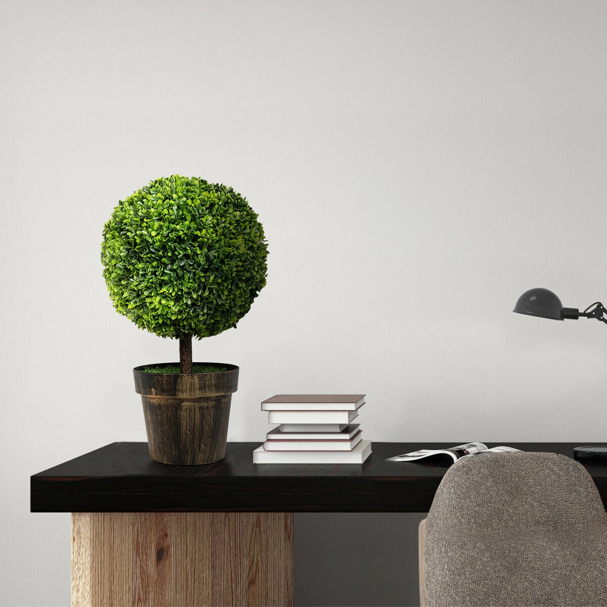 SlickBlue Set of 2 Artificial Boxwood Ball Topiary Tree Potted Faux Plant Tabletop Accent