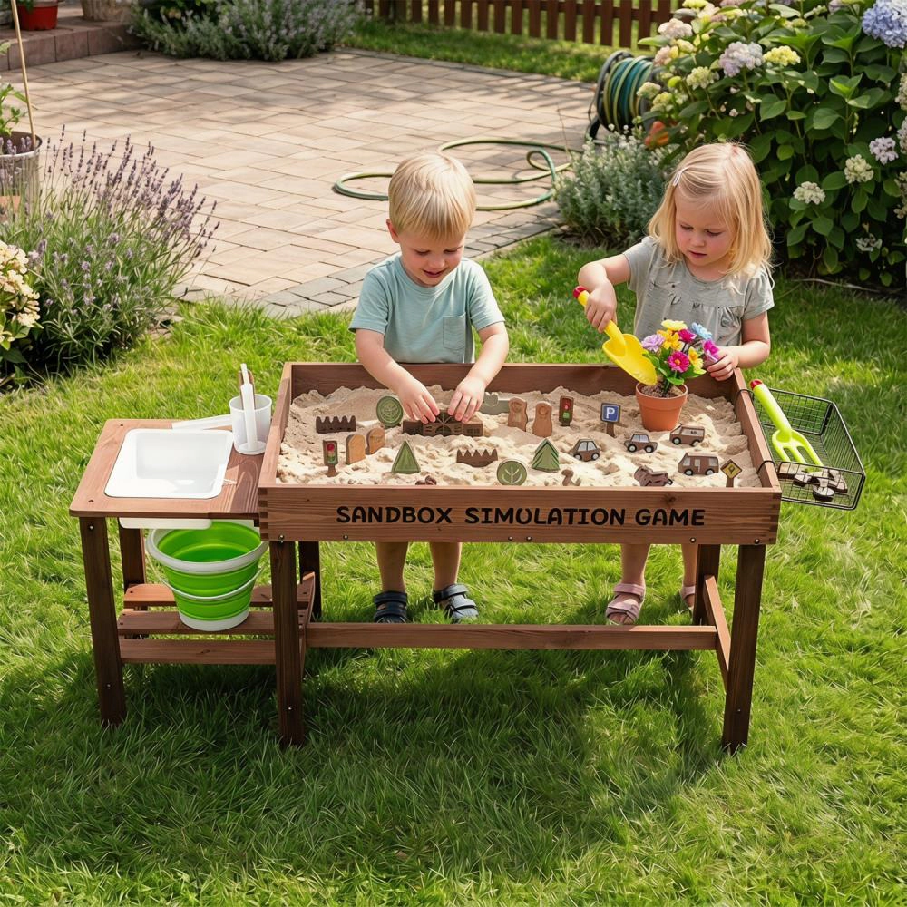 Hivvago Sensory Table with Water Pump & Sink and 33 Sand Toys for Toddlers