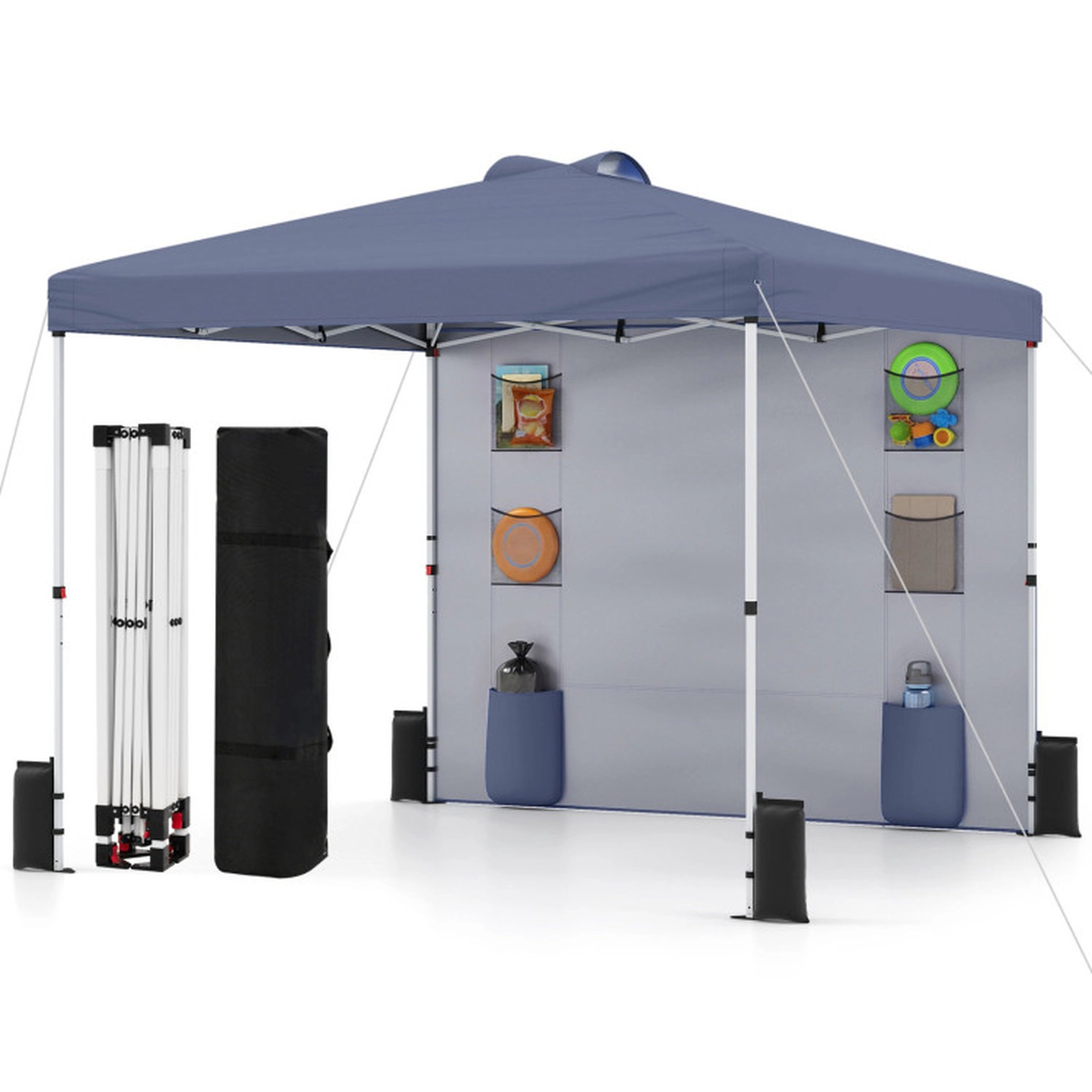 SUGIFT Pop Up Canopy Tent with Sidewall and 6 Storage Pockets 3-Height Adjustable Gazebo Gray