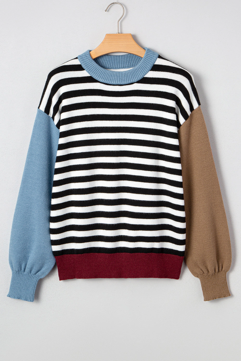 Sol Living Womens Striped Panels Colorblock Sleeve Chic Sweater