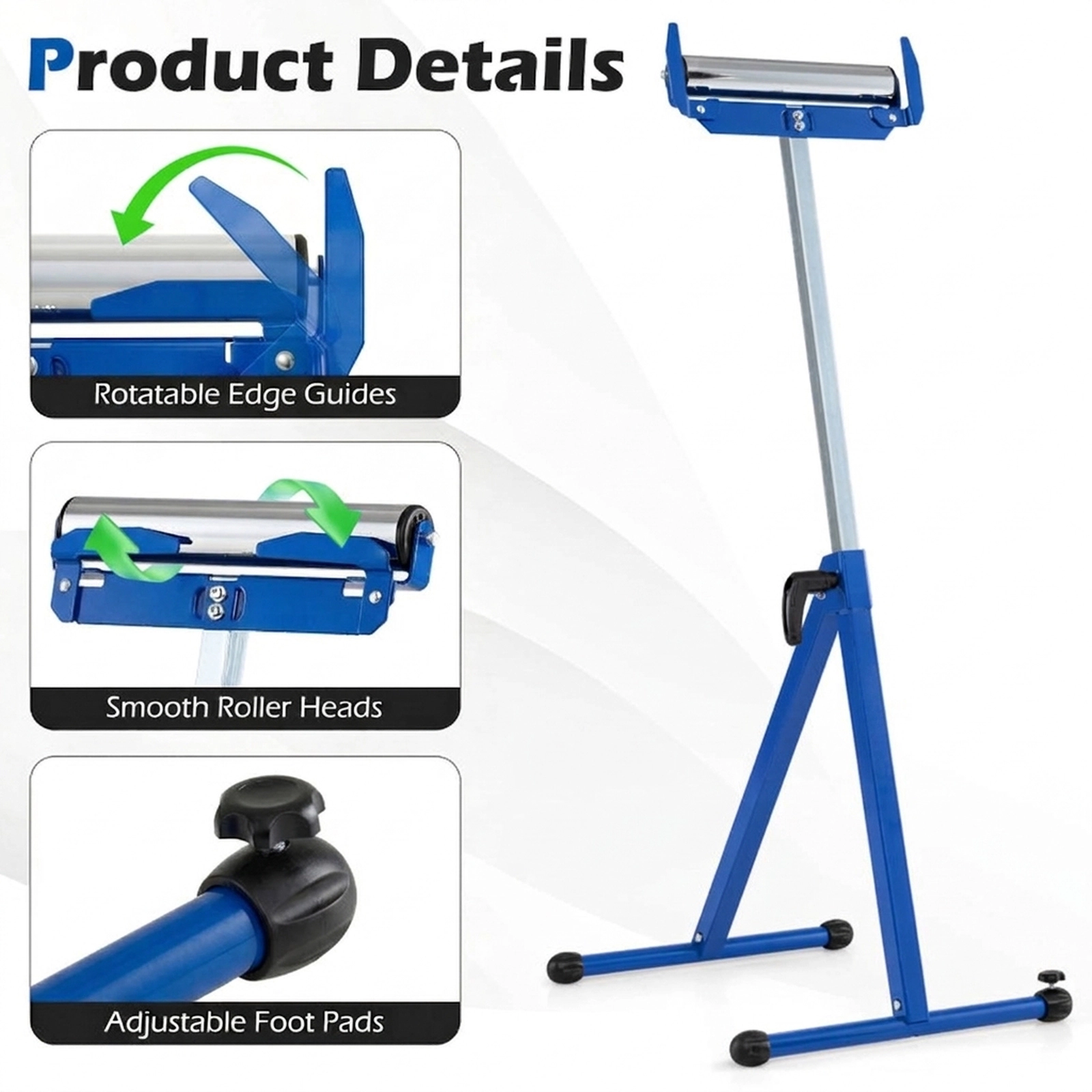 SUGIFT 2-Pack Folding Roller Stands Outfeed Supports 250-lb Capacity Adjustable 28.5-45-in Height Blue/Red/Yellow