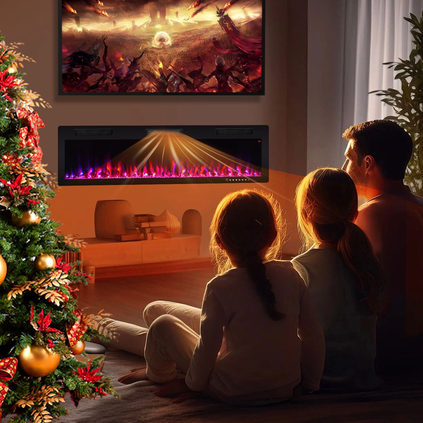 SlickBlue Linear Electric Fireplace Heater, 40/50/60 Inch Recessed or Wall Mounted, 5100 BTU