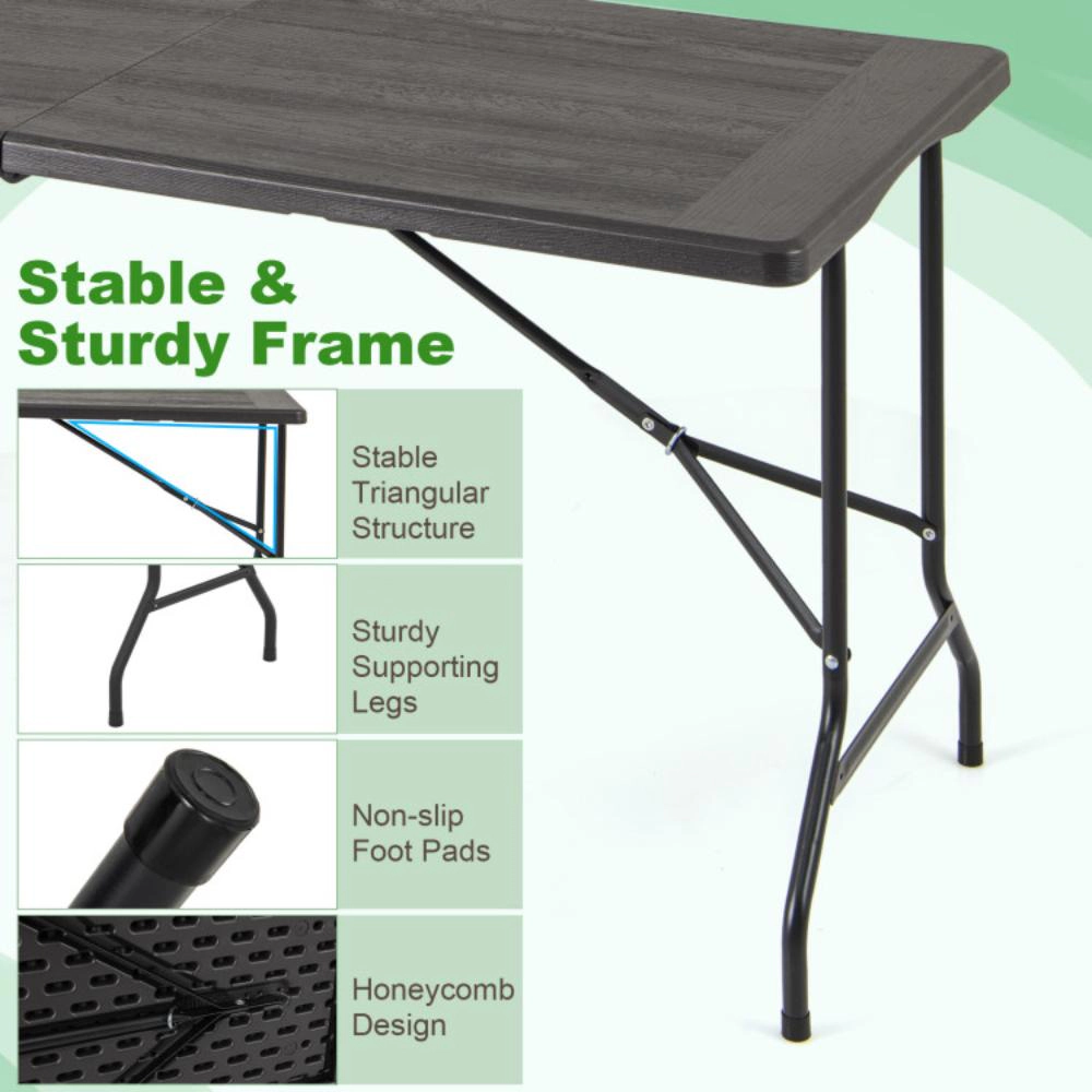 Hivvago 5Ft Folding Picnic Table With Wood Grain Hdpe Tabletop And Non-Slip Foot Pads