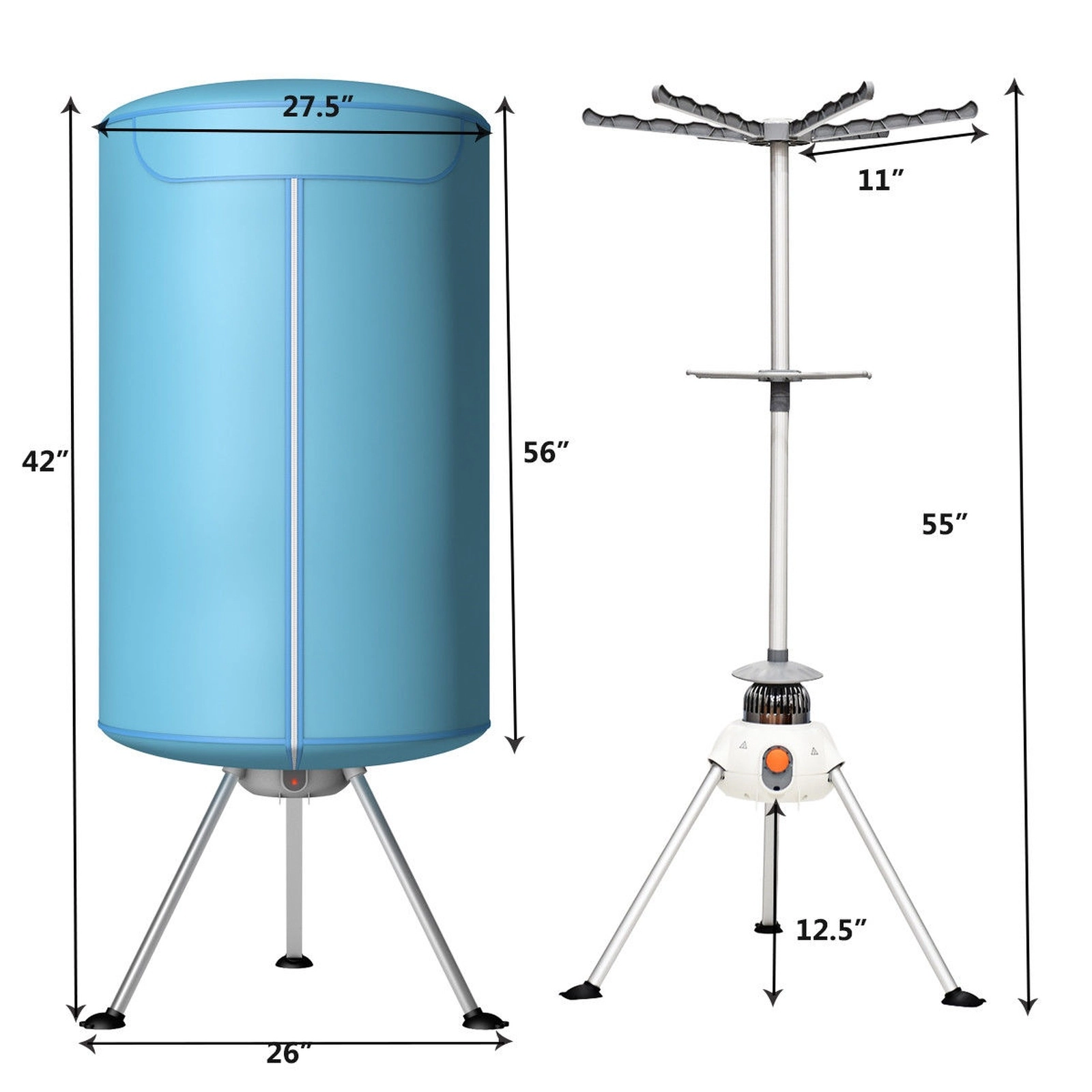 SUGIFT Lightweight Foldable Ventless Laundry Clothes Dryer 22-lb Capacity Blue Portable Wardrobe Style with Timer