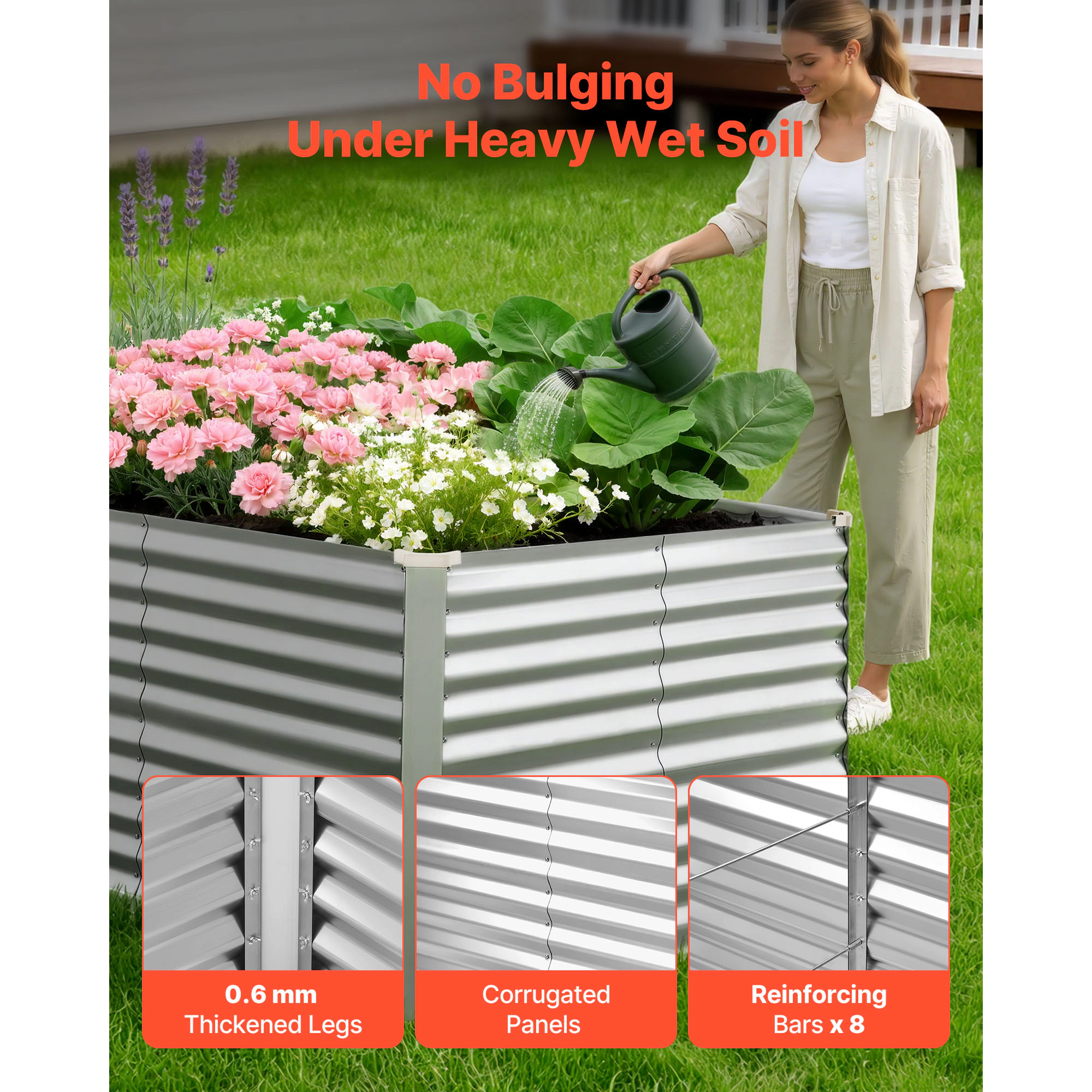 HONGGE Metal Raised Garden Bed Outdoor Galvanized Planter Garden Box Open Bottom Design Large Planter Raised Bed for