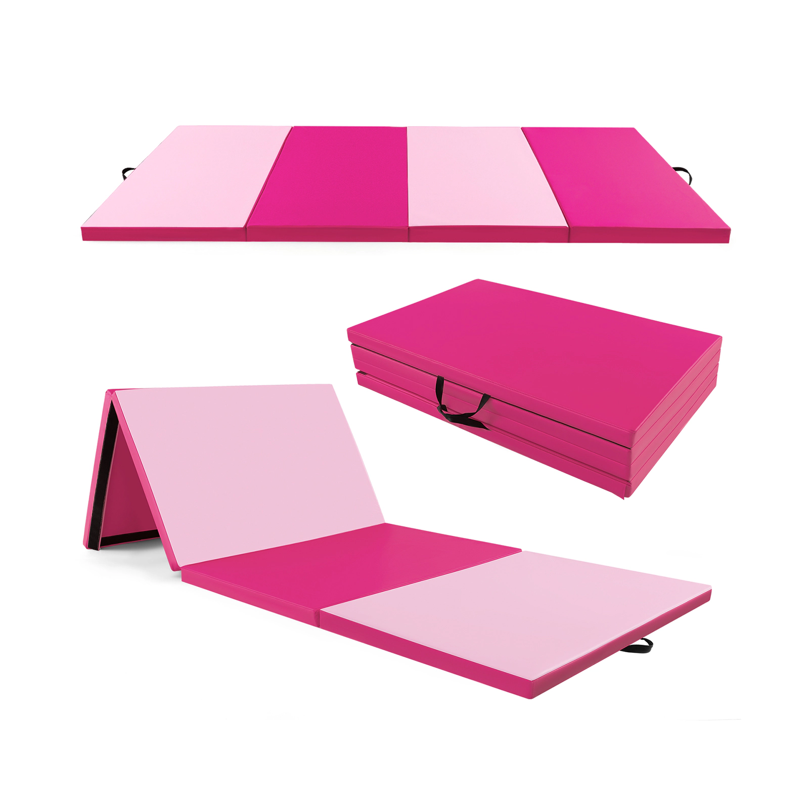 SUGIFT Hot Pink 4-Panel Folding Exercise Mat with Carry Handles and Hook and Loop Fasteners 10-ft W 4-ft D