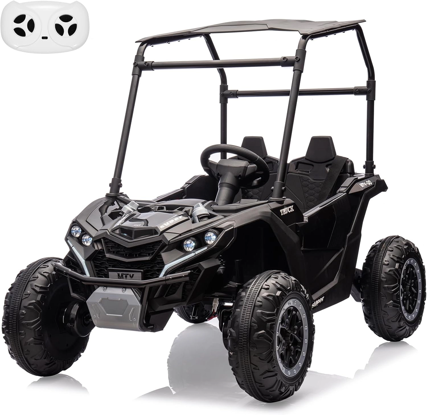 Enjyam 24V 4WD 2-Seater Kids Ride-On UTV w/Sun Shade, Remote Control, LED Lights, Music, Shock Absorbers, 4×75W  Motors