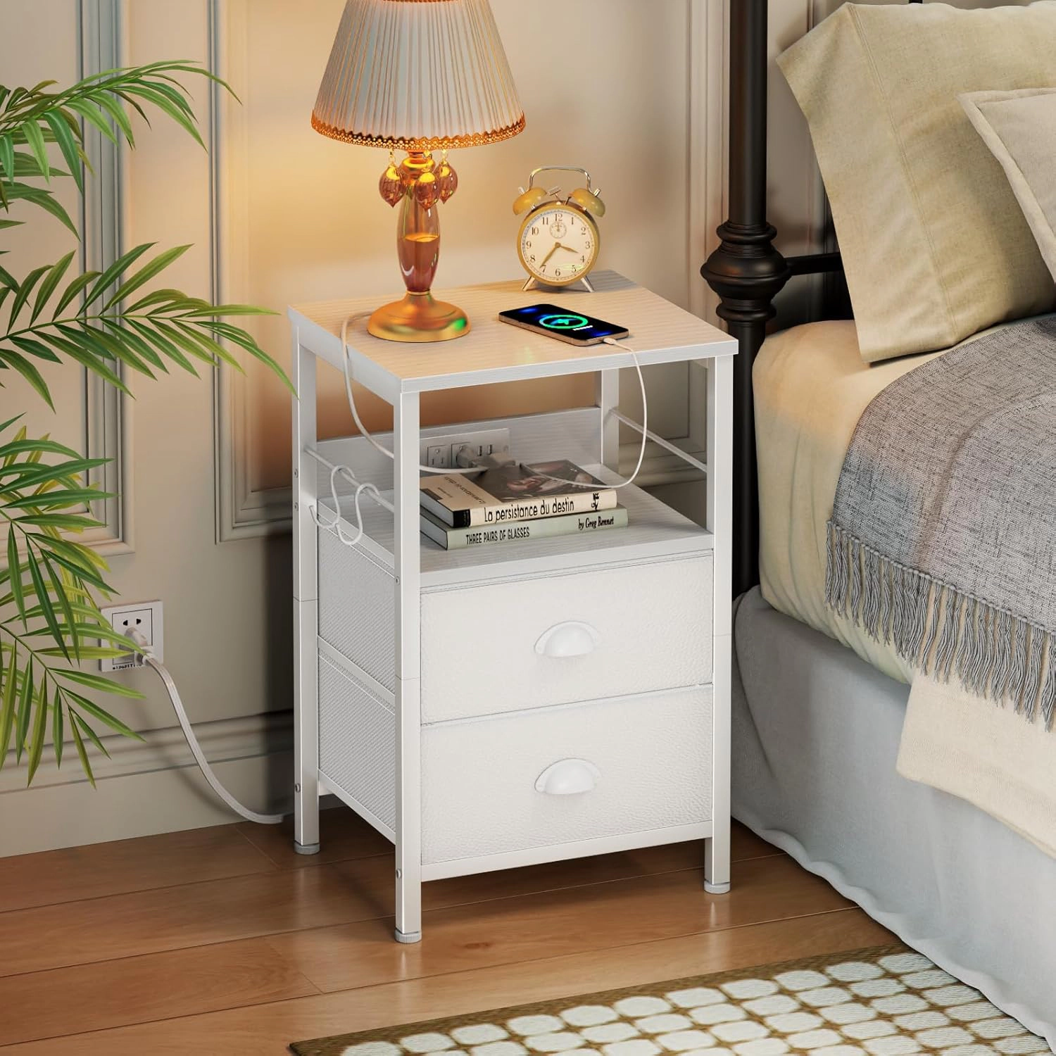 WZK Bedroom Bedside Table with Fabric Drawer