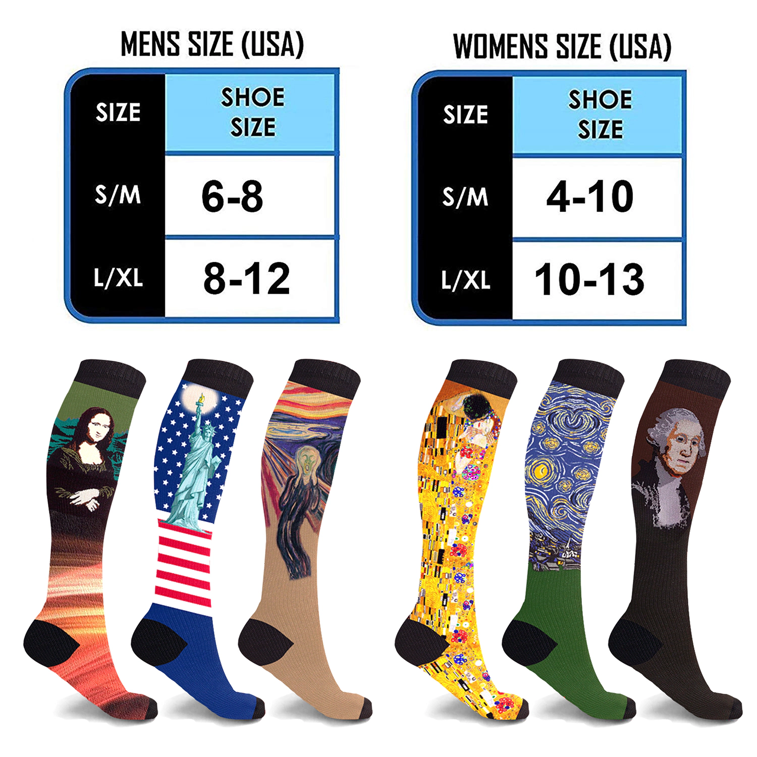 Extreme Fit Compression Socks Knee High For Men And Women - Art Edition 3 Pair