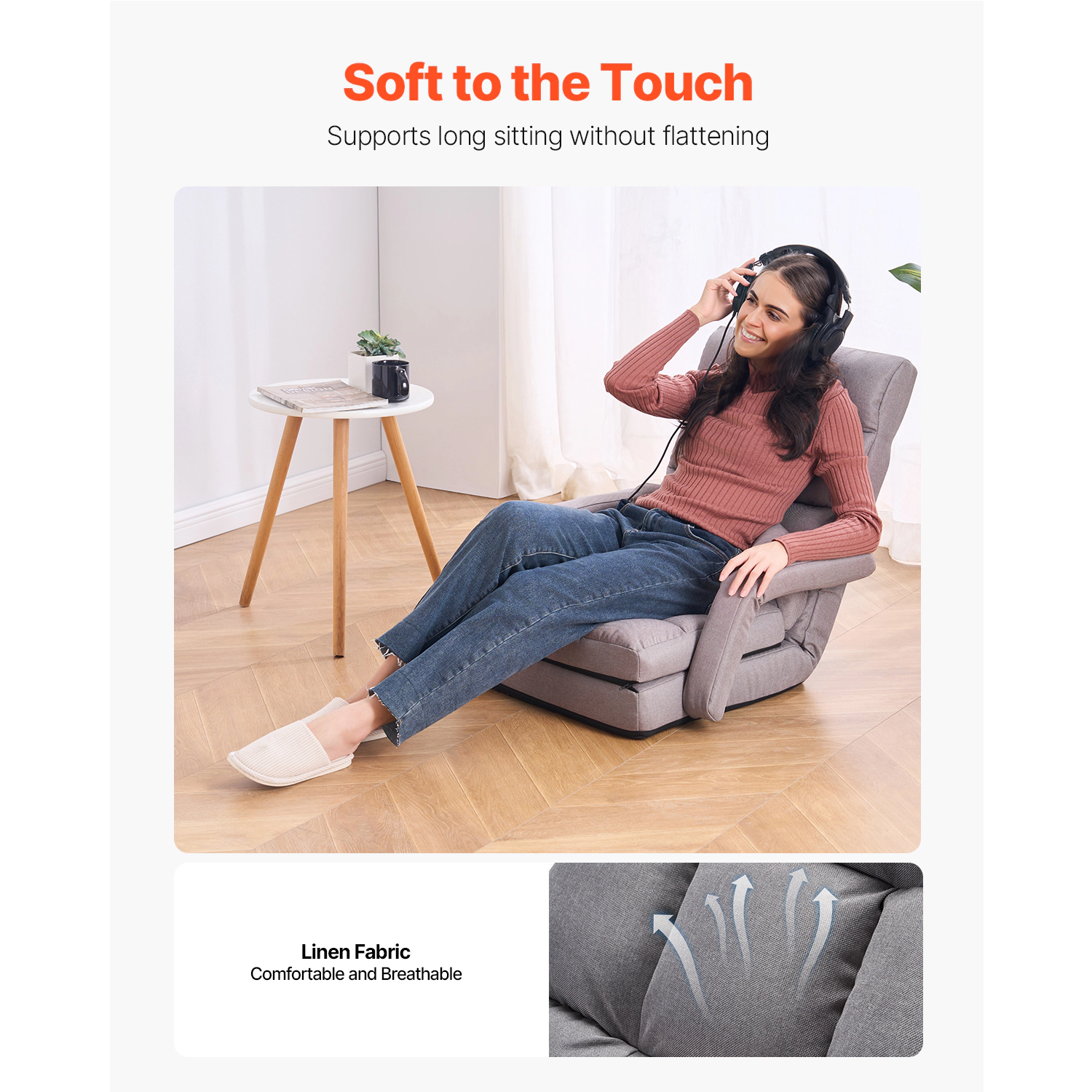 HONGGE Floor Chair 5 Adjustable Positions Folding Floor Gaming Chair with Ergonomic Back Support Sturdy Metal Frame