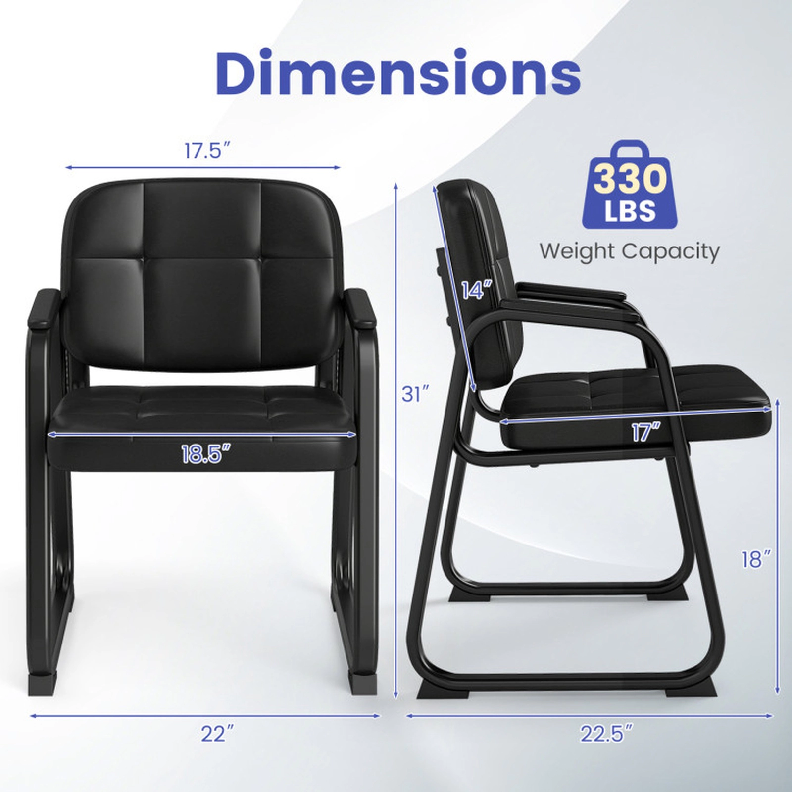 SUGIFT Set of 4 Black 330-lb Capacity PVC Leather Padded Armchairs with Sled Base and Cushioned Seat
