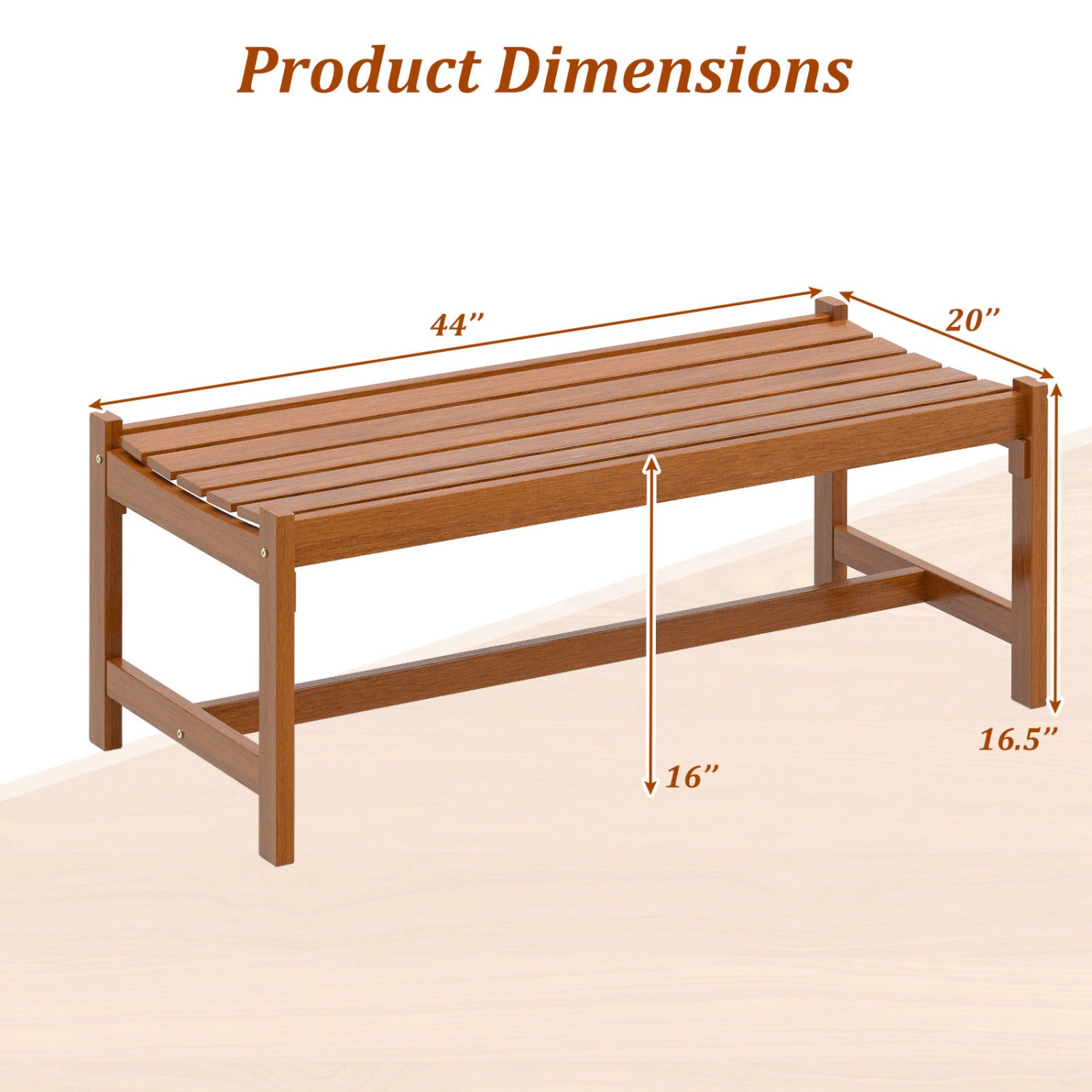 SUGIFT 44-in Hardwood Patio Dining Bench Set of 2 530-lb Capacity 16-in Seat Height 44 x 20 x 16.5 in Teak Oil Finish