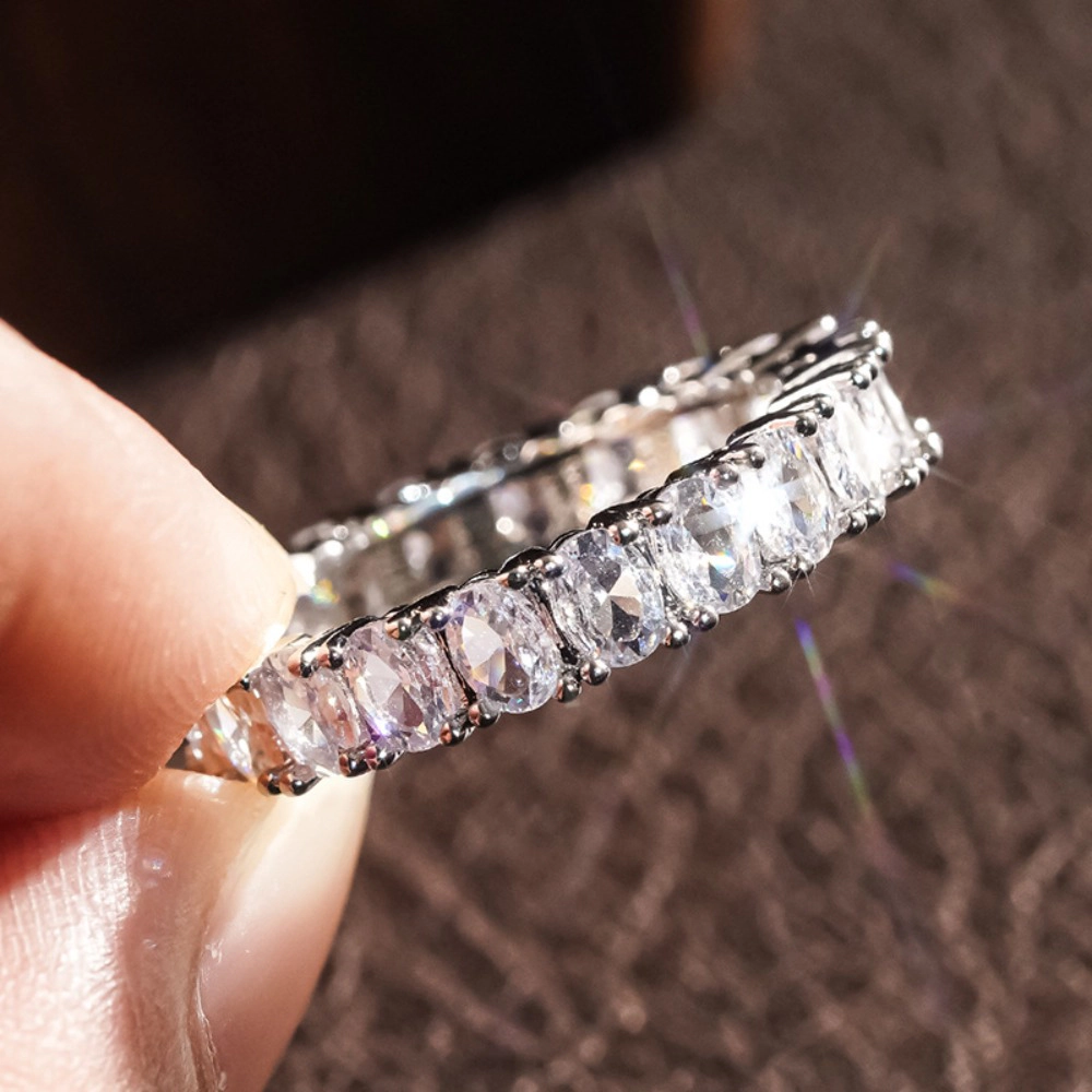 Silver Plated Square Cubic Zirconia Inlaid Minimalist Shining Ring