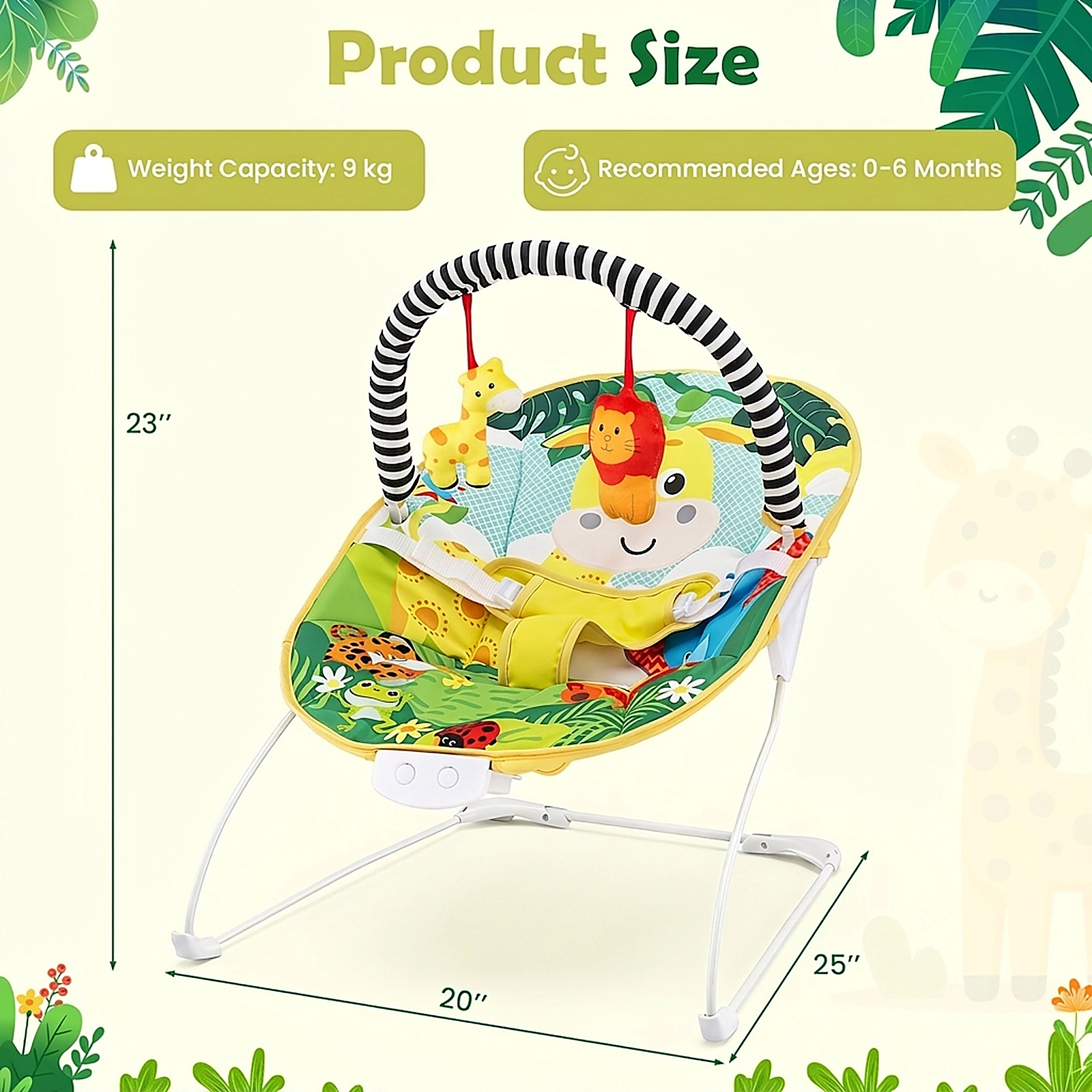 SUGIFT Baby Green Bouncer Seat with Detachable Toy Bar and Music Box 25-in W 20-in D 23-in H 20-lb Seat Capacity