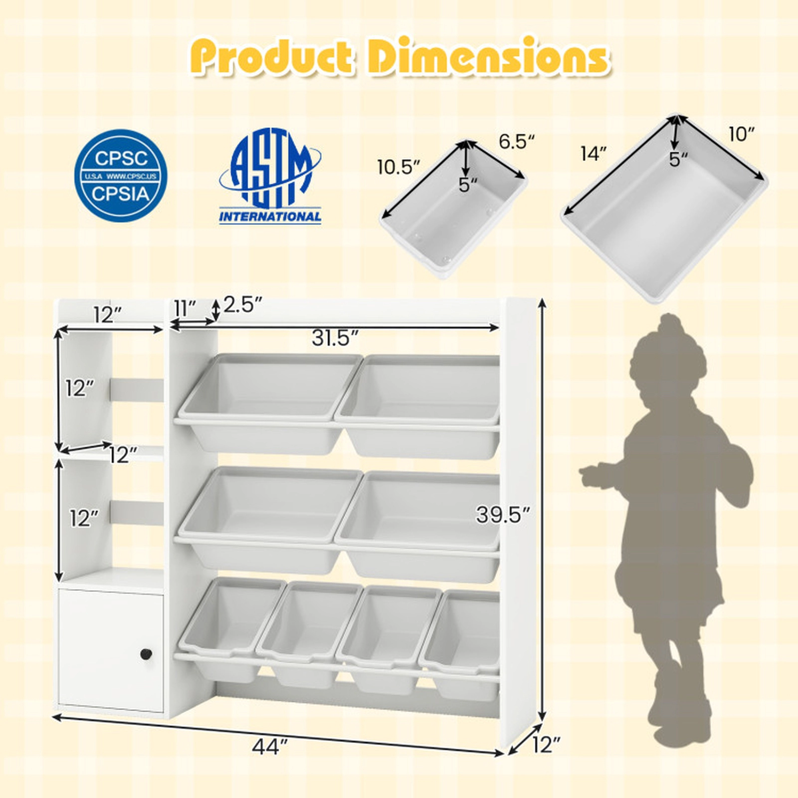 SUGIFT Kids Toy Storage Cabinet and Bookshelf Toy Organizer 220-lb Capacity Ages 3+ Gray