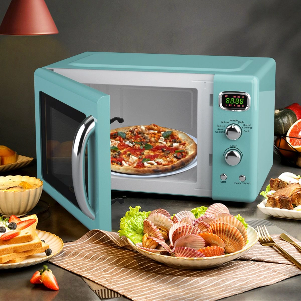SlickBlue 900W Countertop Microwave with 5 Power Levels and Child Lock