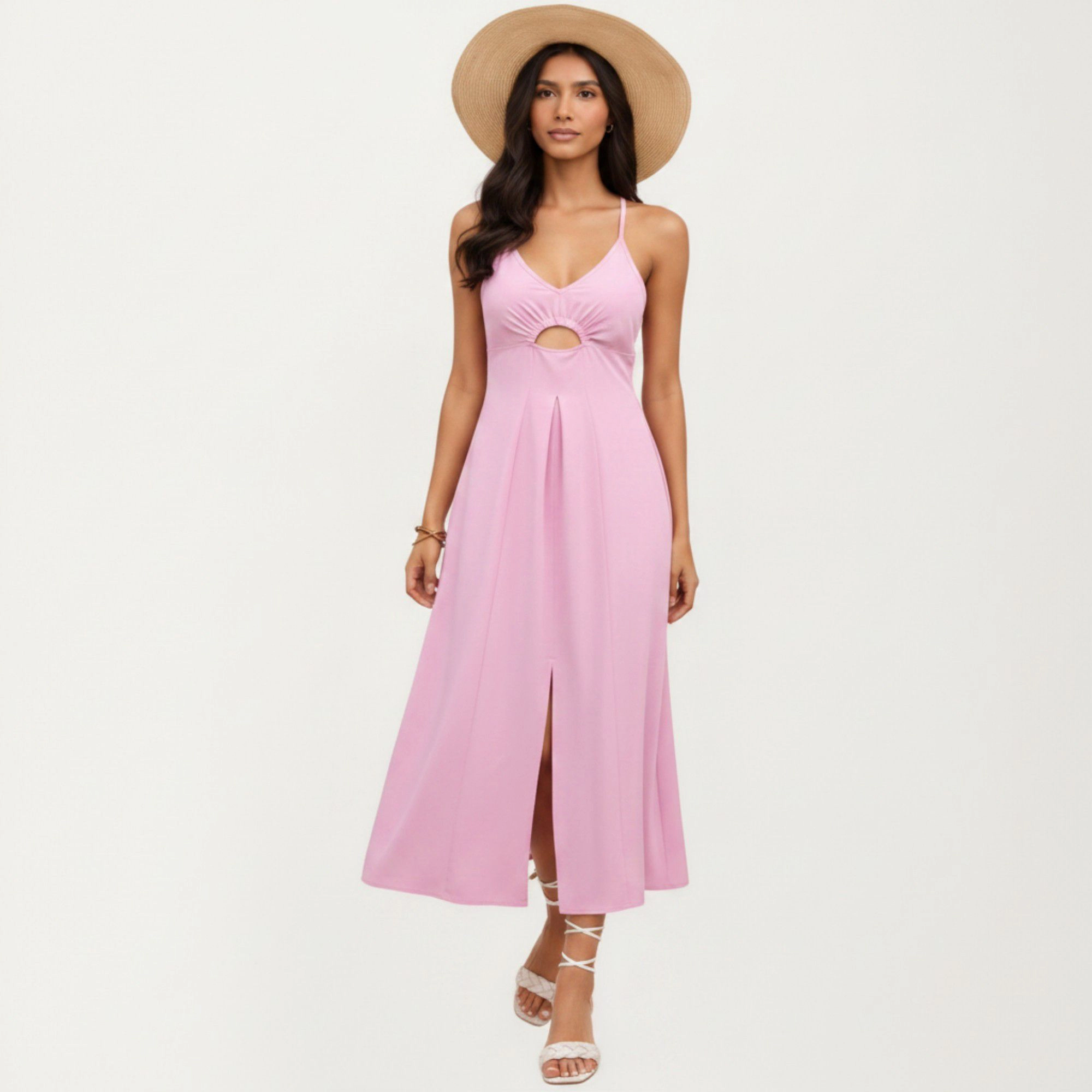 Anna-Kaci Women's Sleeveless Cutout Front Smocked Back Maxi Dress