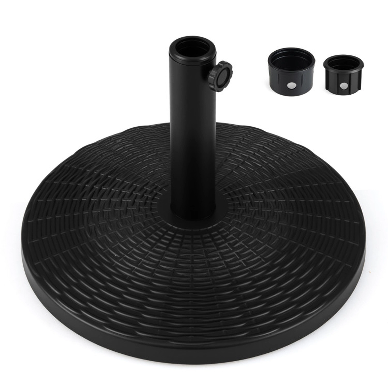 SUGIFT Black Faux Rattan Pattern 21-lb Stand Concrete Filled Patio Umbrella Base