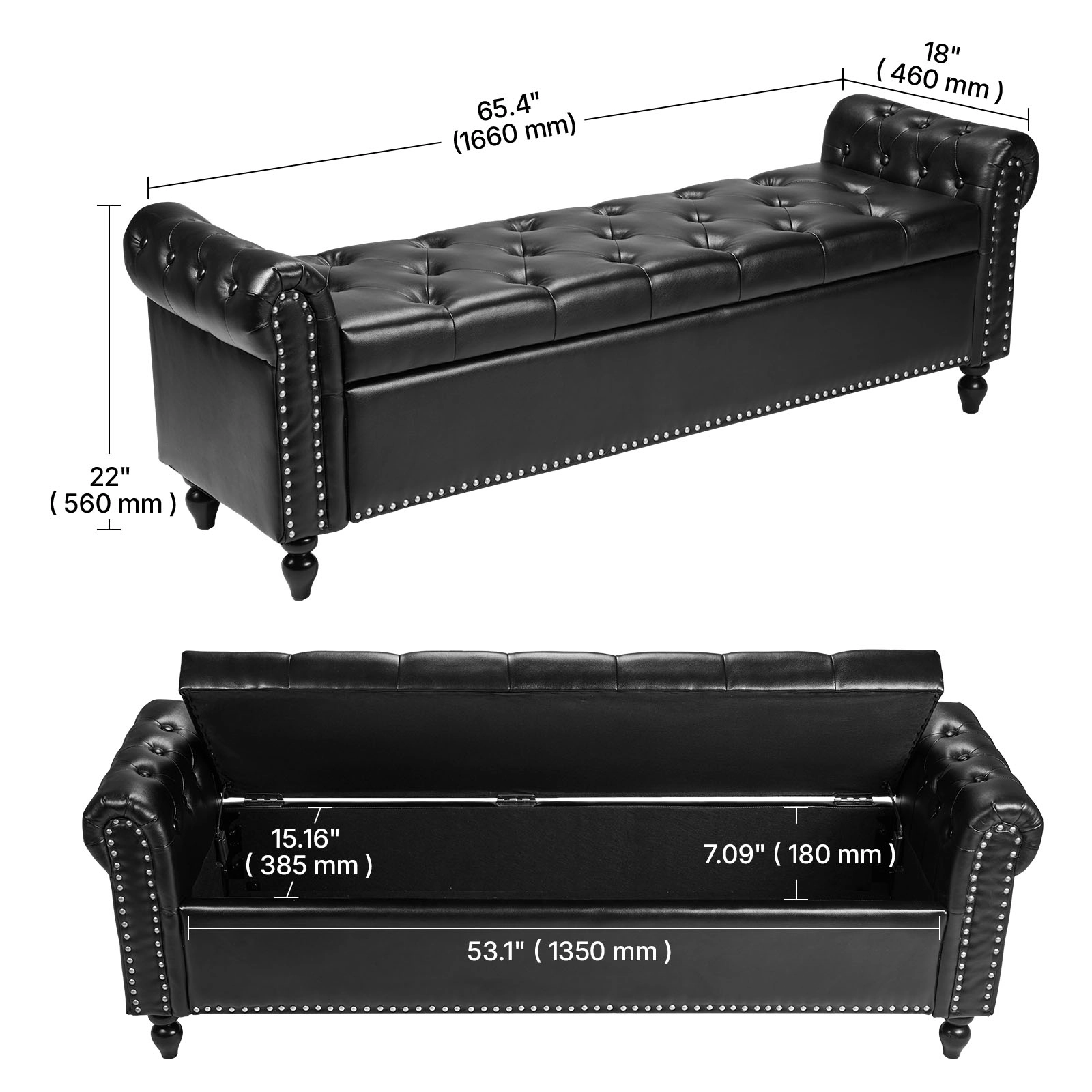 HONGGE Upholstered Leather Bench with Legs for Entryway, Shoe Bench Seat for Living Room, Dining Room, End of Bed