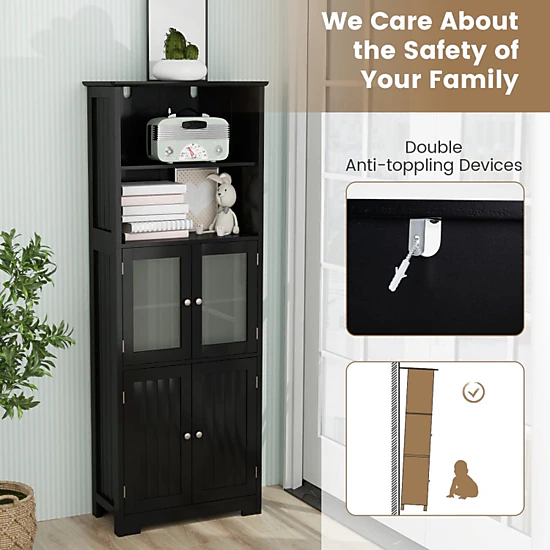 SUGIFT 6-Tier Bathroom Cabinet with Open Compartments and Adjustable Shelves 44-lb Panels 33-lb Shelves White/Gray