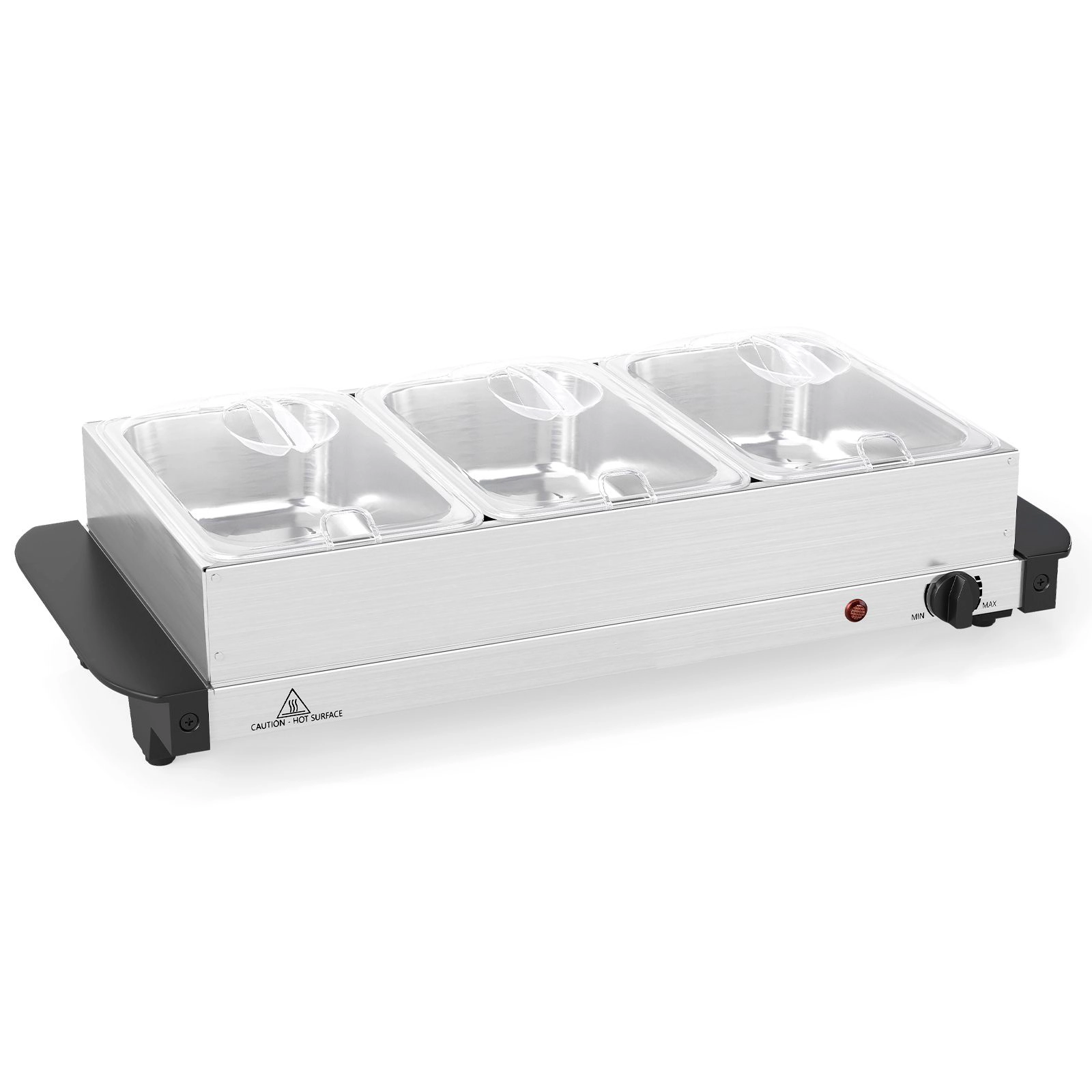 SlickBlue Stainless Steel Food Warmer with 3 Pans and See-Through Lids