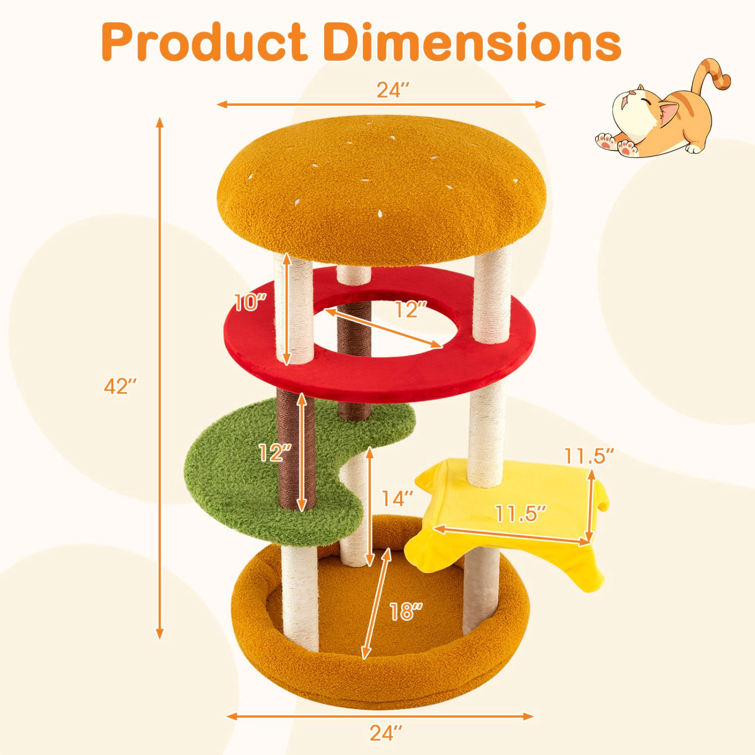 SlickBlue 42" Cat Climbing Tower with Plush Bed, Perch & 3 Platforms