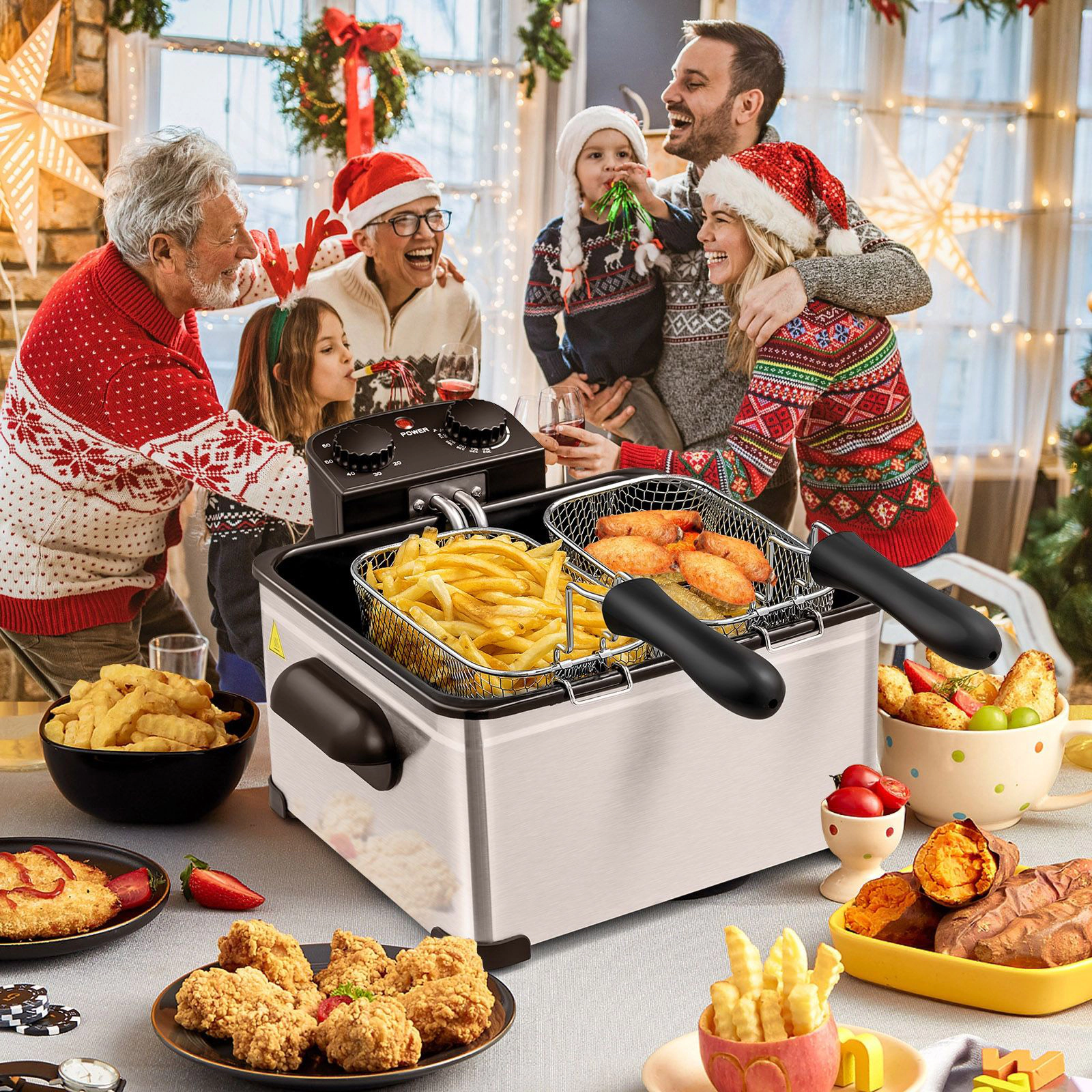 SlickBlue Professional Countertop Fryer with 1700W Heating Element and Timer Function