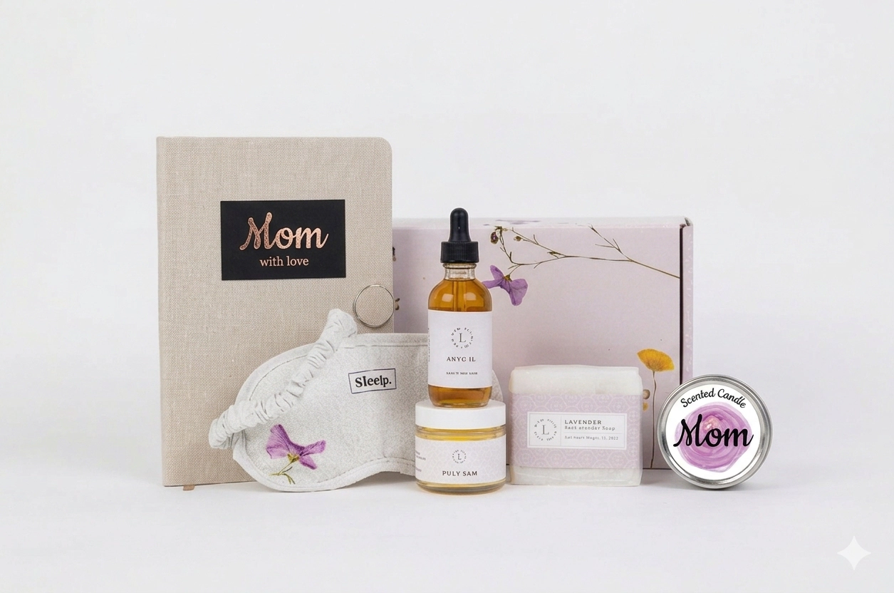 Lizush soap Lavender Mother’s Care Gift Box - Handmade Natural Skincare Spa Kit - MOM