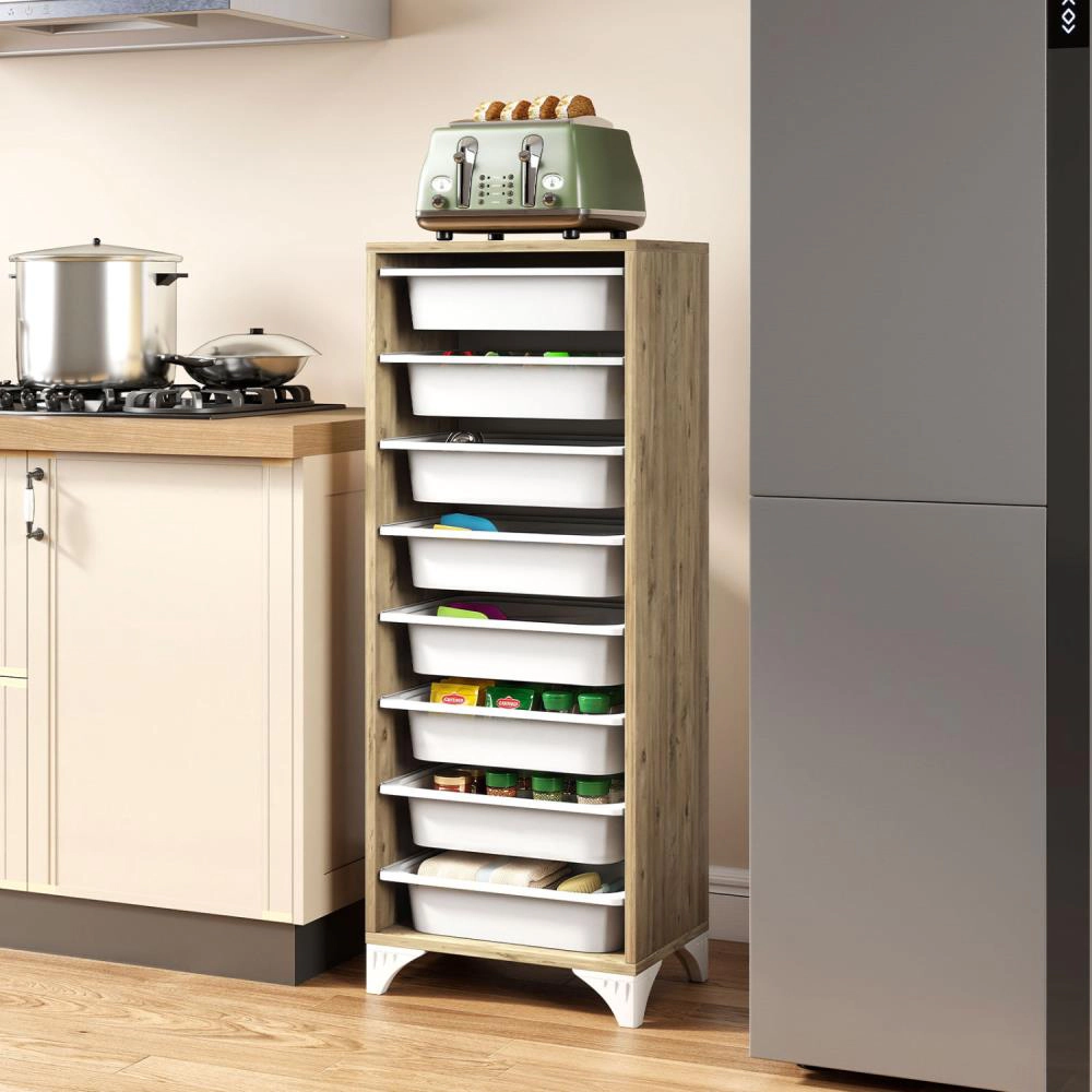Hivvago 9-Tier Fruit And Vegetable Storage Rack Freestanding Wooden Pantry Organizer Cabinet