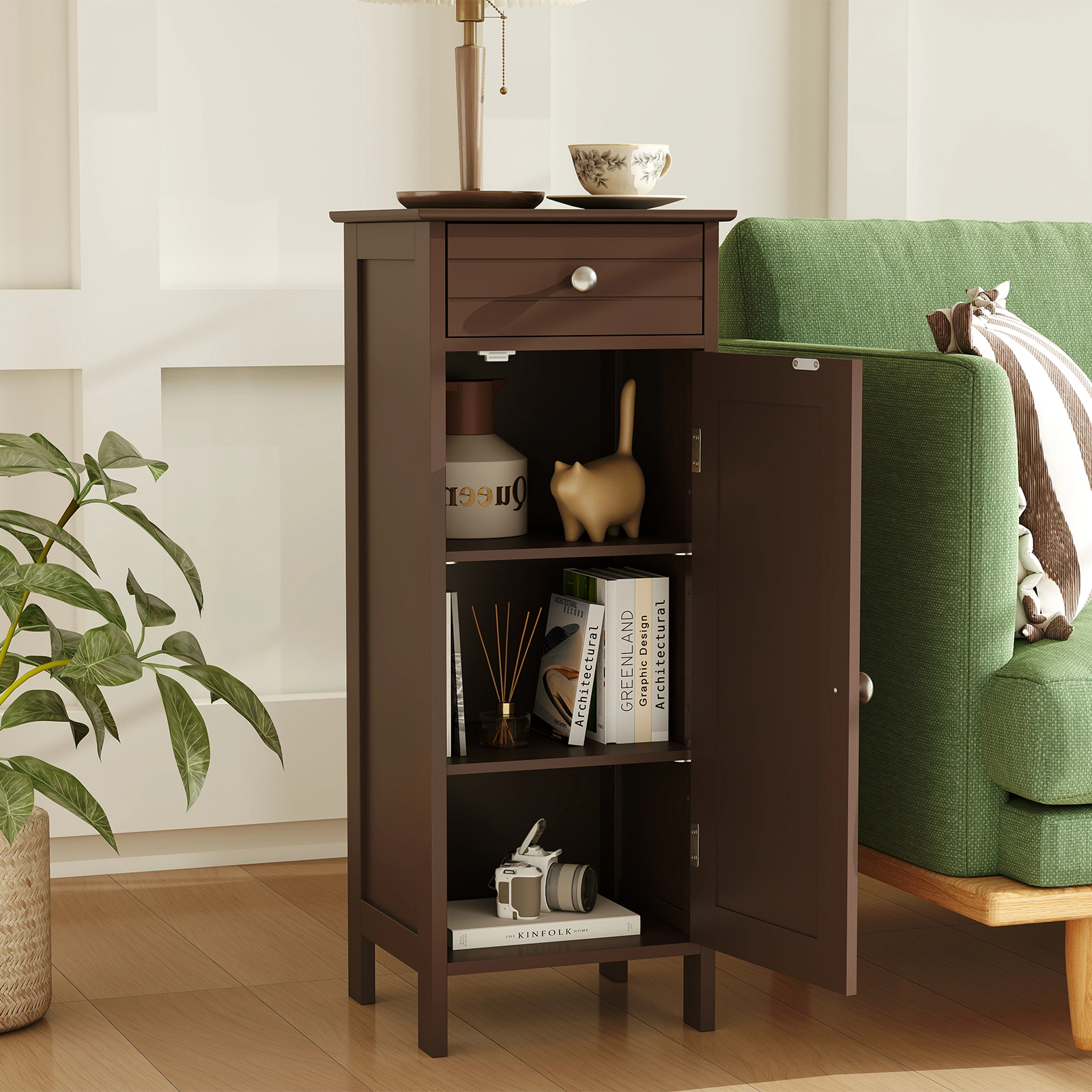 SlickBlue Narrow Storage Cabinet with Adjustable Shelves and Drawer