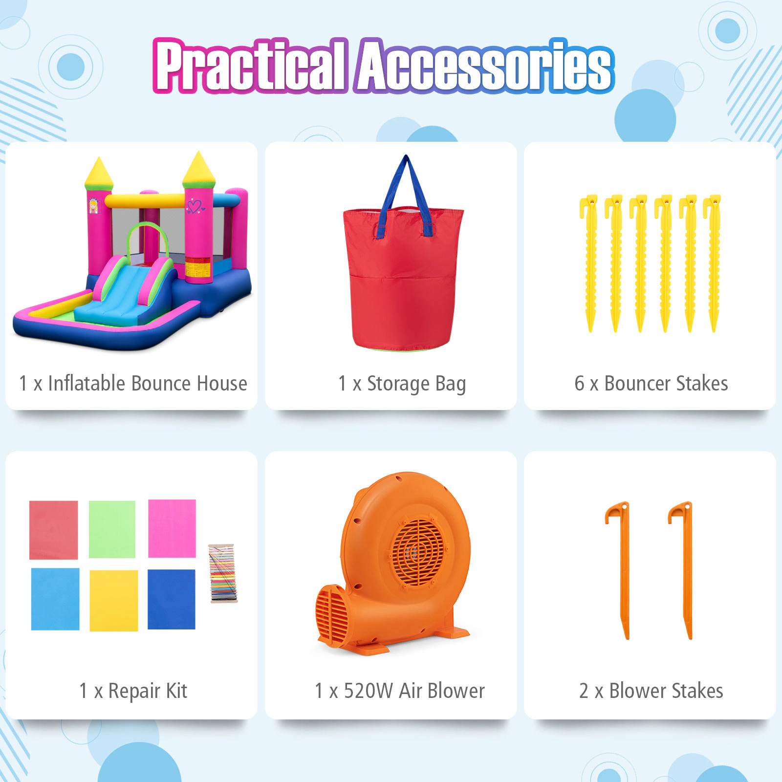 SUGIFT Inflatable Princess Castle Bounce House Slide Ball Pit & Basketball Hoop 200-lb Capacity Ages 3-12 Multicolor