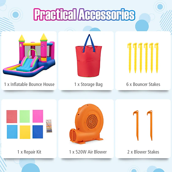 SUGIFT Inflatable Princess Castle Bounce House Slide Ball Pit & Basketball Hoop 200-lb Capacity Ages 3-12 Multicolor