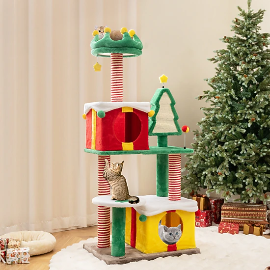 LJG Cute Christmas Cat Tree Cat Tower for Indoor Cats with Scratching ...