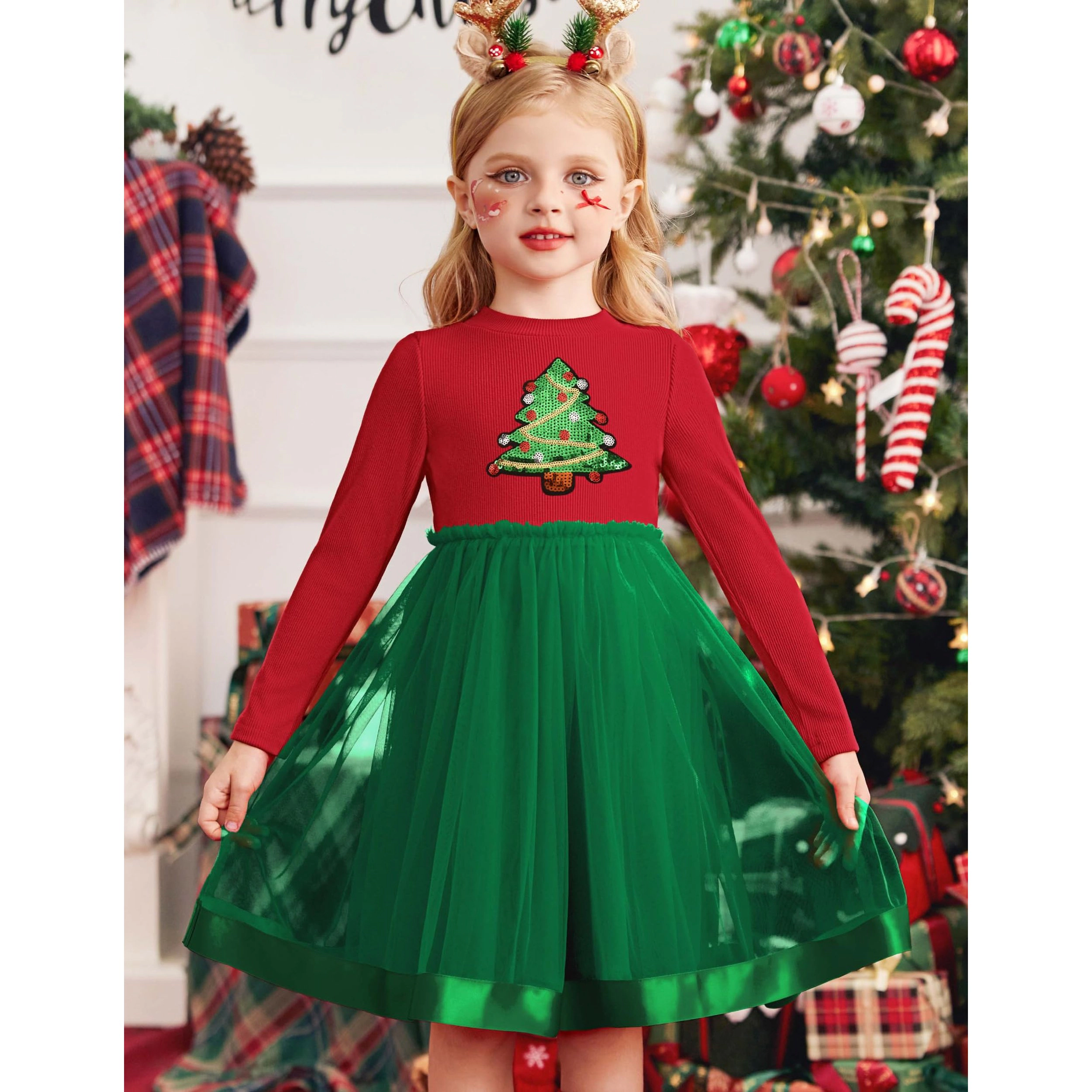 Arshiner Fall Dresses Long Sleeve Ribbed Knit Tulle Tutu Princess Birthday Party Dress