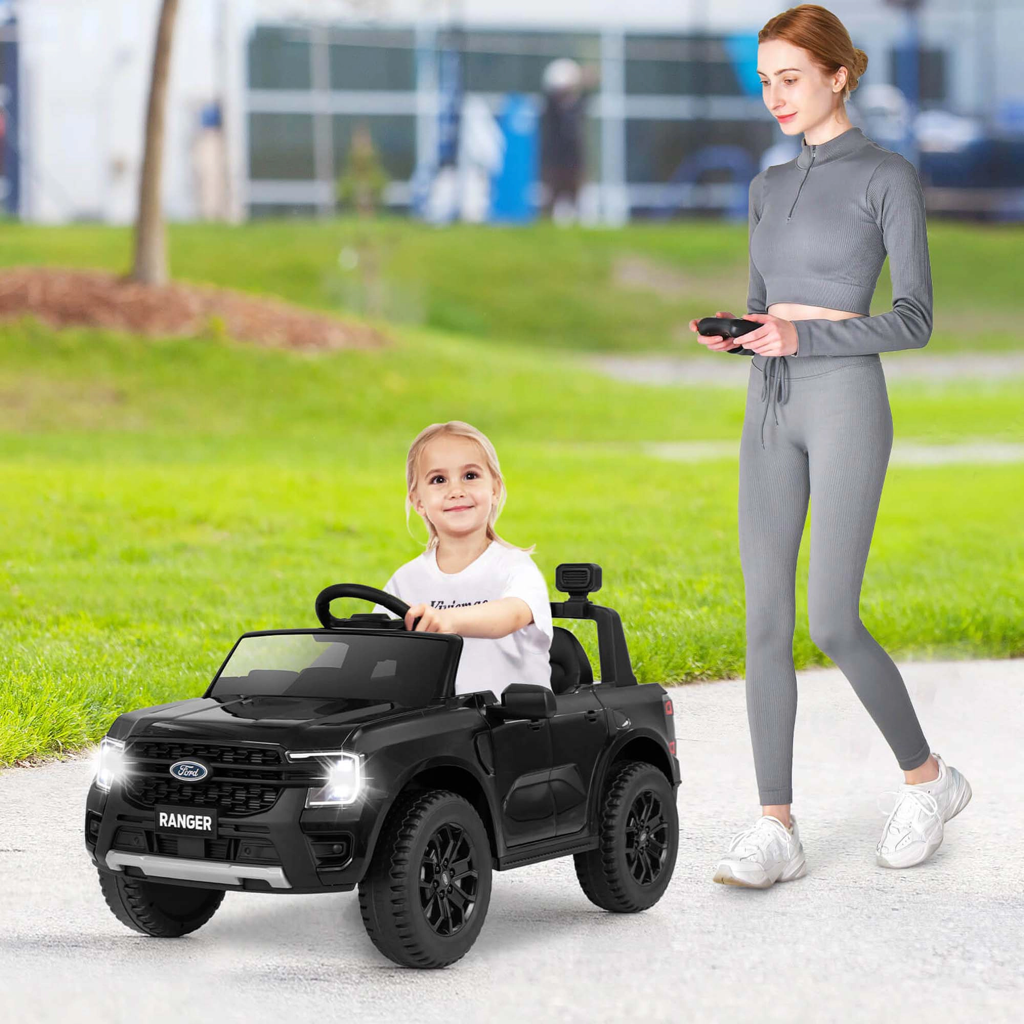 Costway 12V Licensed Ford Ranger Kids Ride on Car with Remote Control Storage Basket White/Black