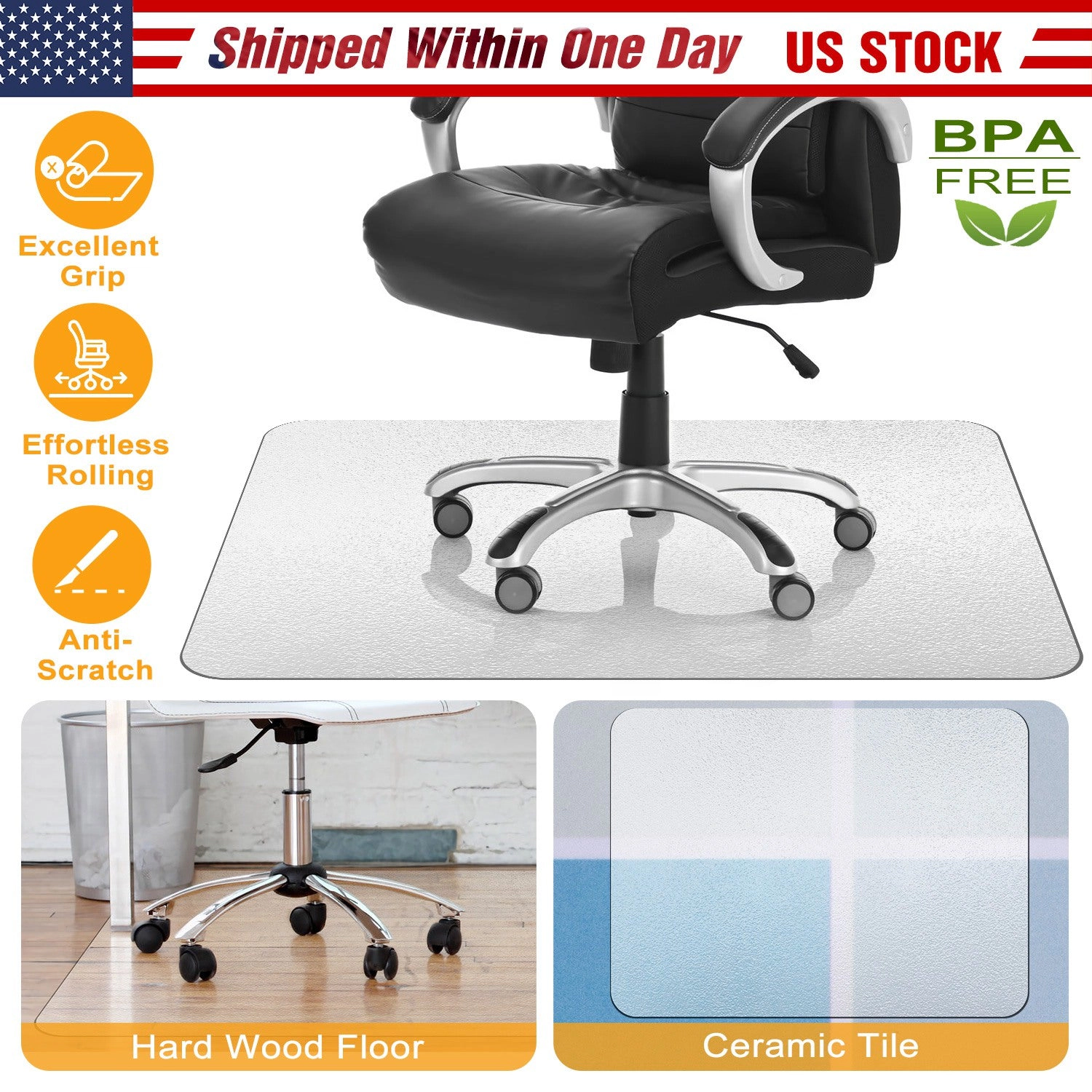 GBruno Clear PVC Chair Mat For Hard Floors