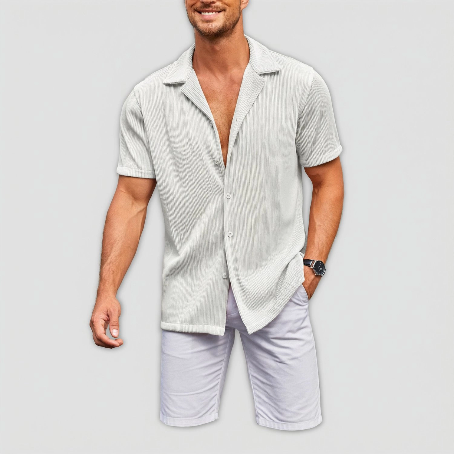 COOFANDY Mens Short Sleeve Button Down Shirt  Lapel V Neck Ribbed Casual Tops
