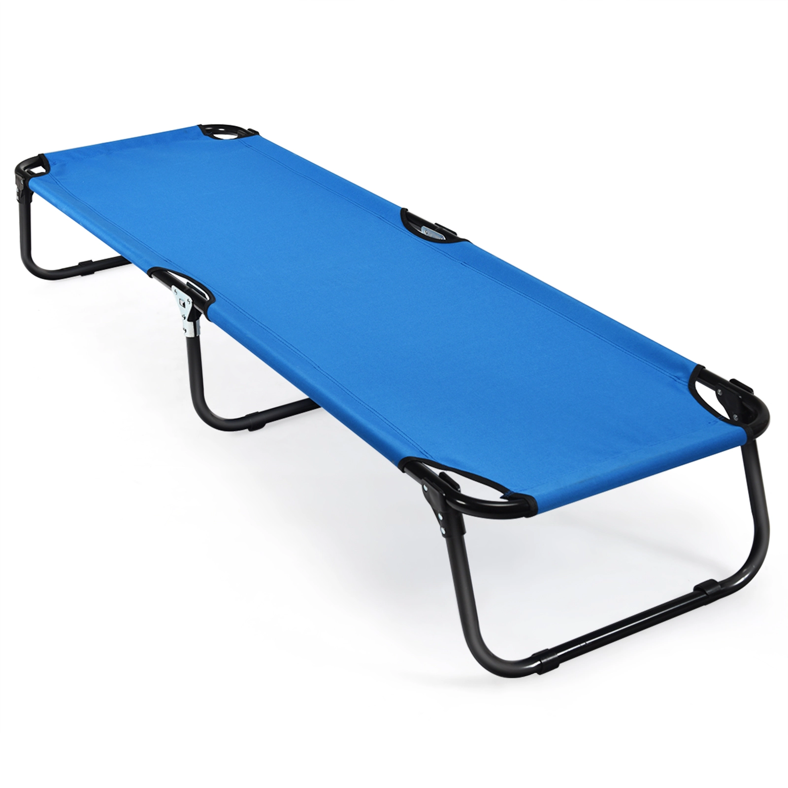 SUGIFT Folding 75-in Camping Cot Portable Military-Style Sleeping Bed 330-lb Capacity Gray/Blue/Black