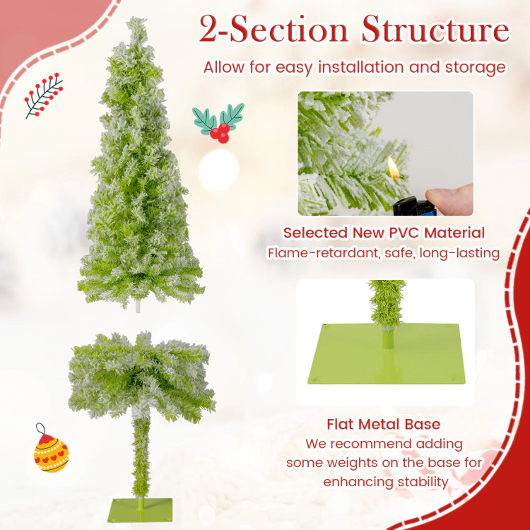 SUGIFT 5-ft Whimsical Pre-Lit Pencil Christmas Tree with Bendable Top and 80 Warm White LED Lights Green