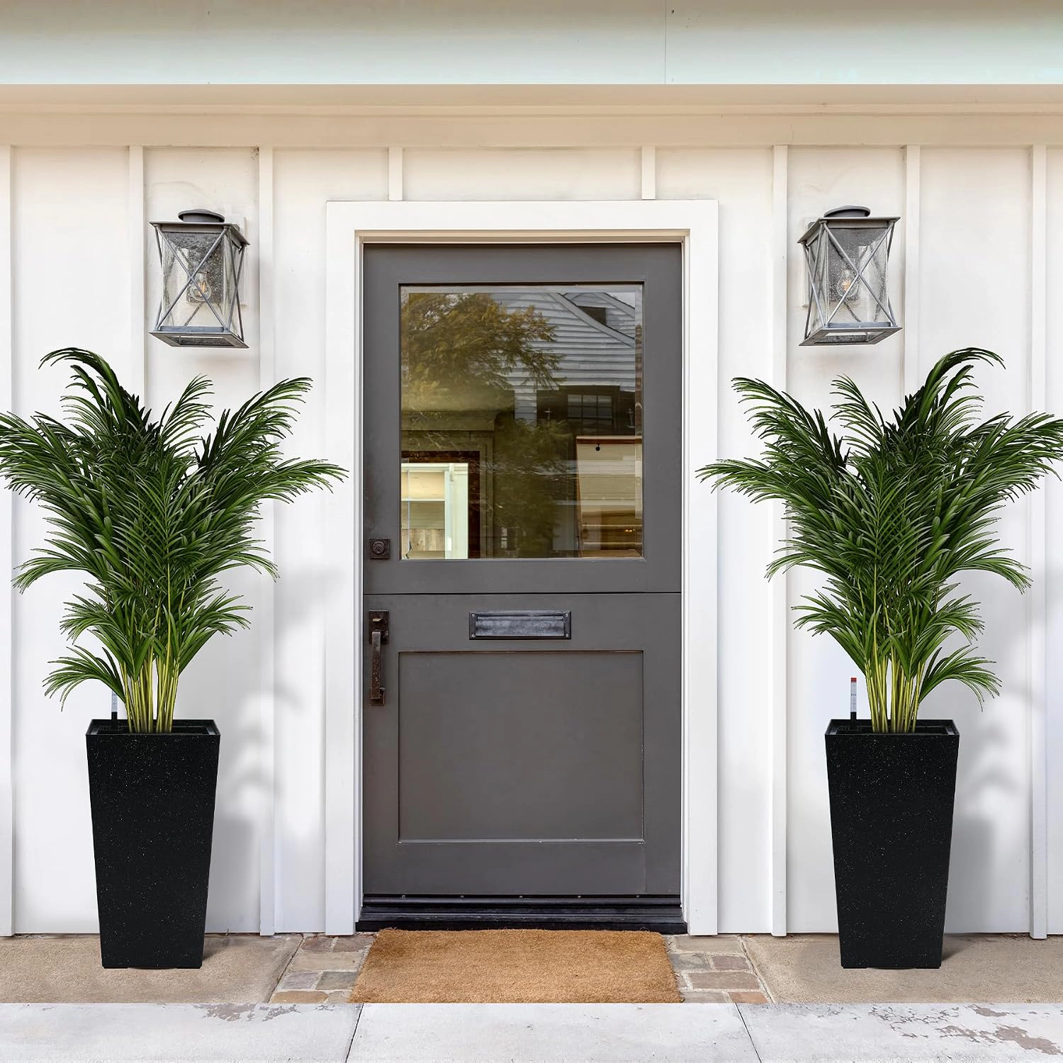 Set of 2 Rectangular Planters 21.6" Tall, Self-Watering Drainage & Water Level Monitor, Wheels