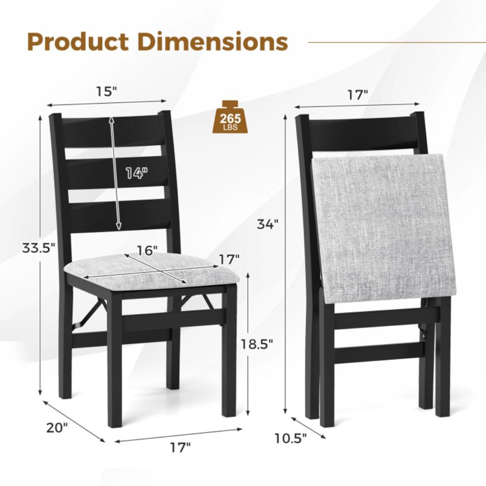 Hivvago Modern Upholstered Folding Chairs Set of 2 with Comfy Backrest-Black
