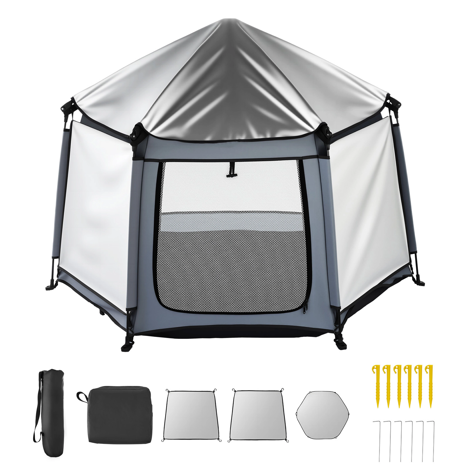HONGGE Pop Up Baby Playpen with Canopy 59 x 59 In, UPF 50+ Portable Play Yard for Outdoor Beach Park Travel
